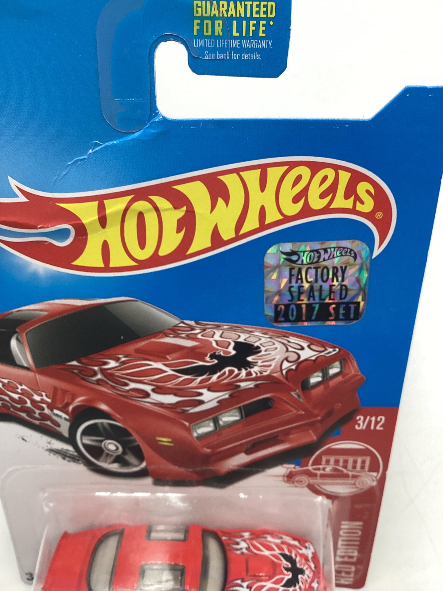 2017 Hot Wheels Factory Sealed Target Red Edition 77 Pontiac Firebird W/Protector bad card and wheel error