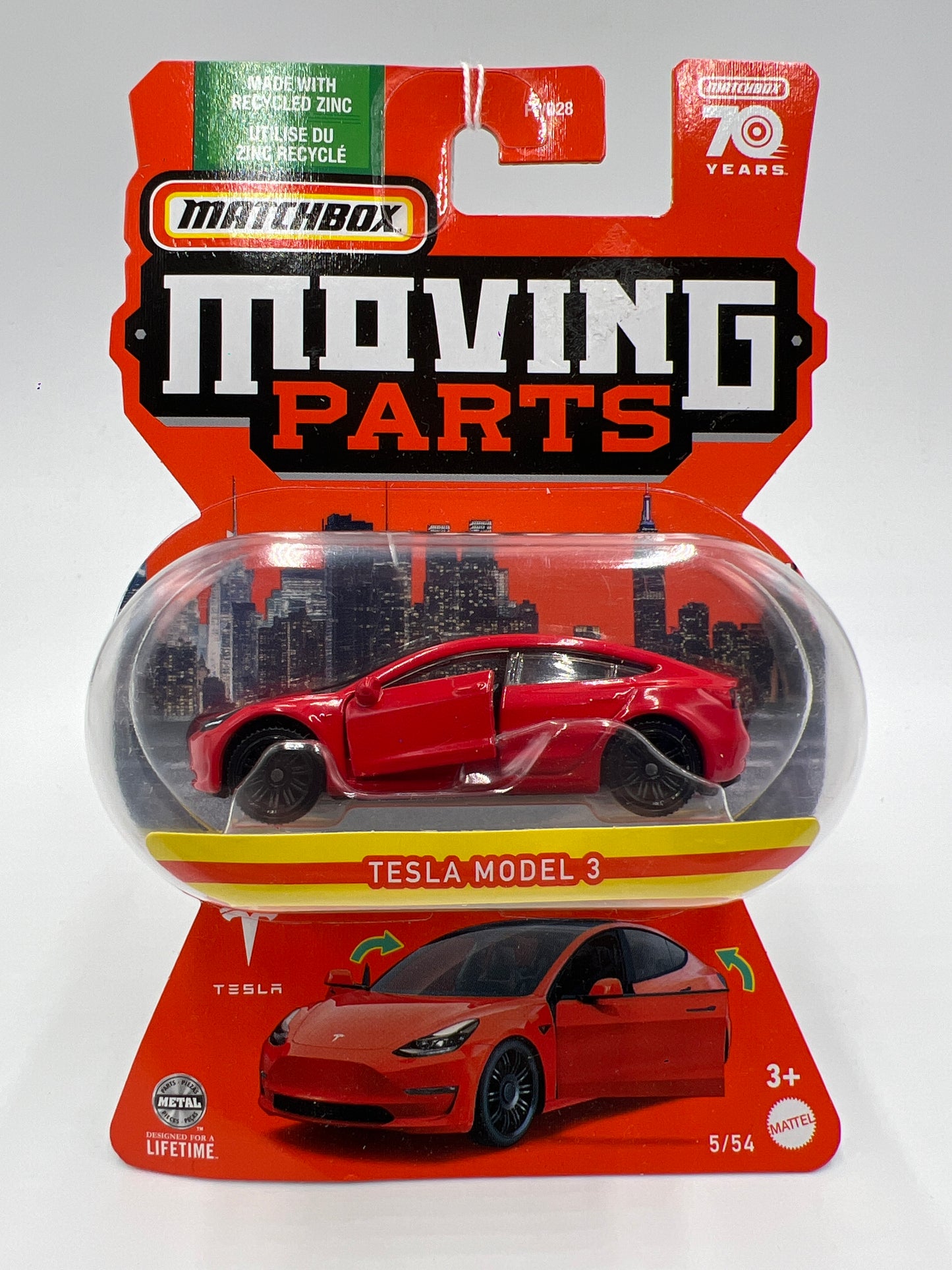 Matchbox Moving Parts #5 Tesla Model 3 Red 166B