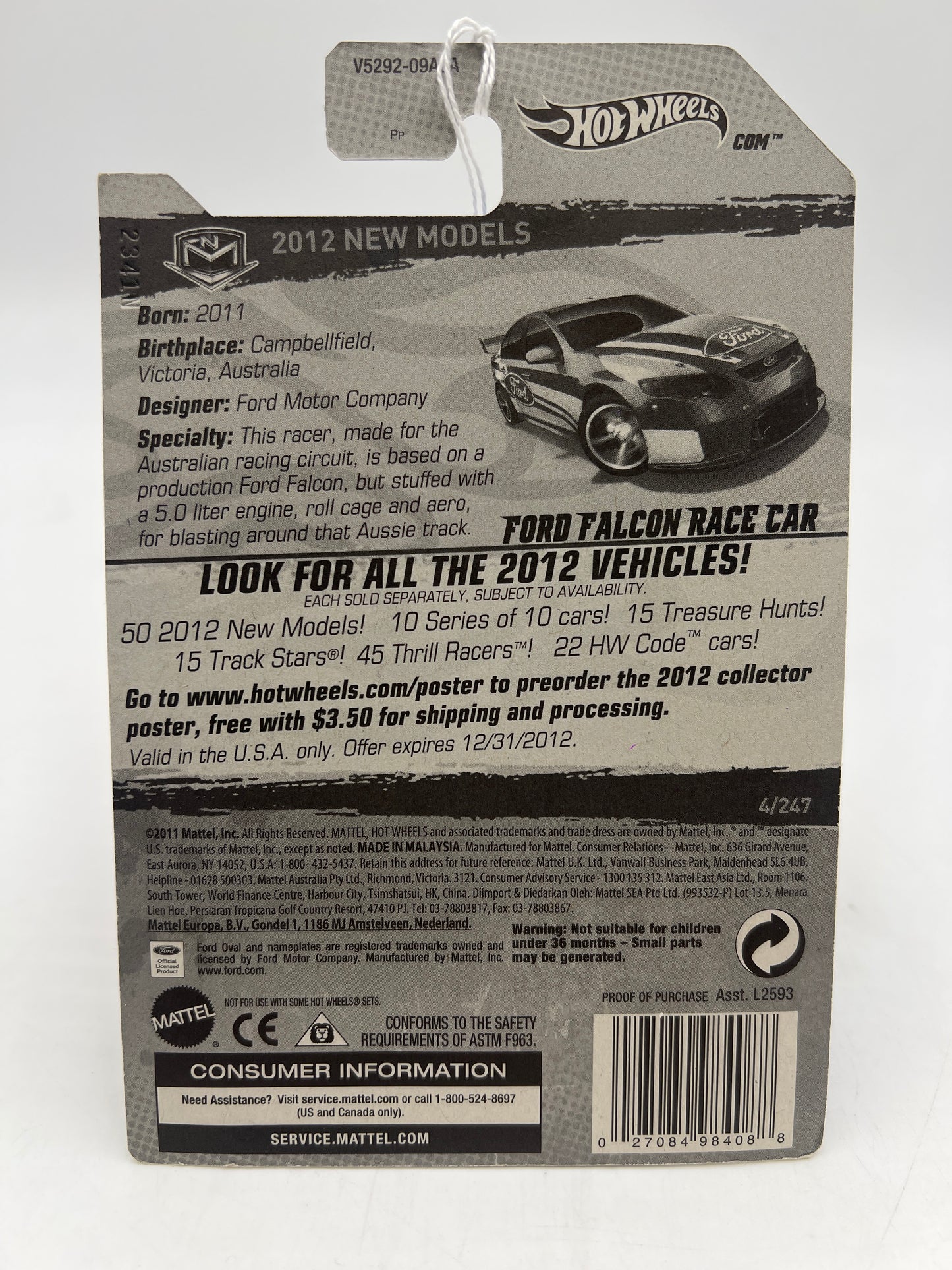 2012 Hot Wheels New Models #4 Ford Falcon Race Car Blue 35E