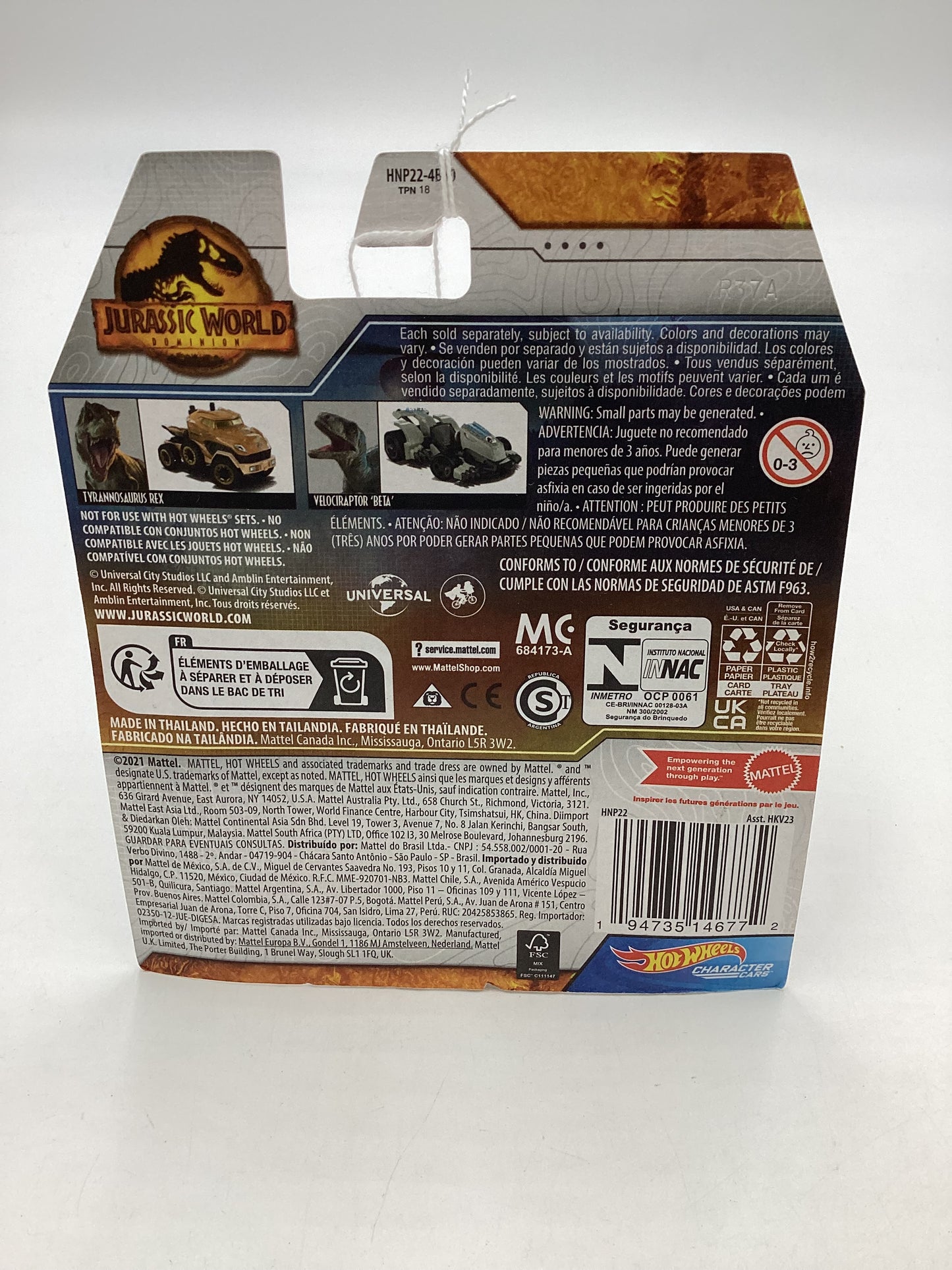 Hot Wheels Character cars Jurassic World Velociraptor Beta 112C