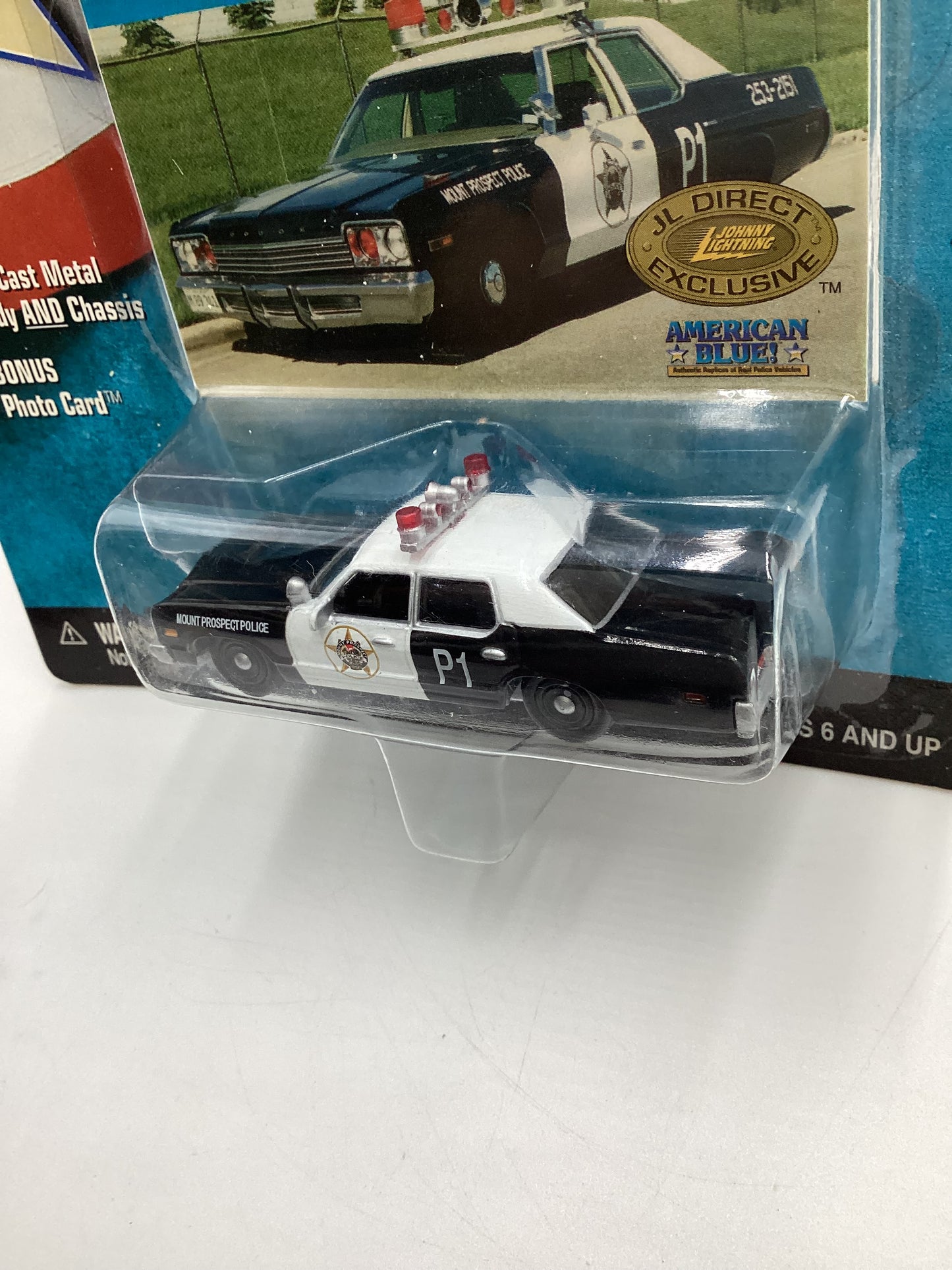 JOHNNY LIGHTNING American Blue Mount Prospect Illinois Police 1974 Dodge Royal. Monoco Black/White JL Direct Exclusive Mail In