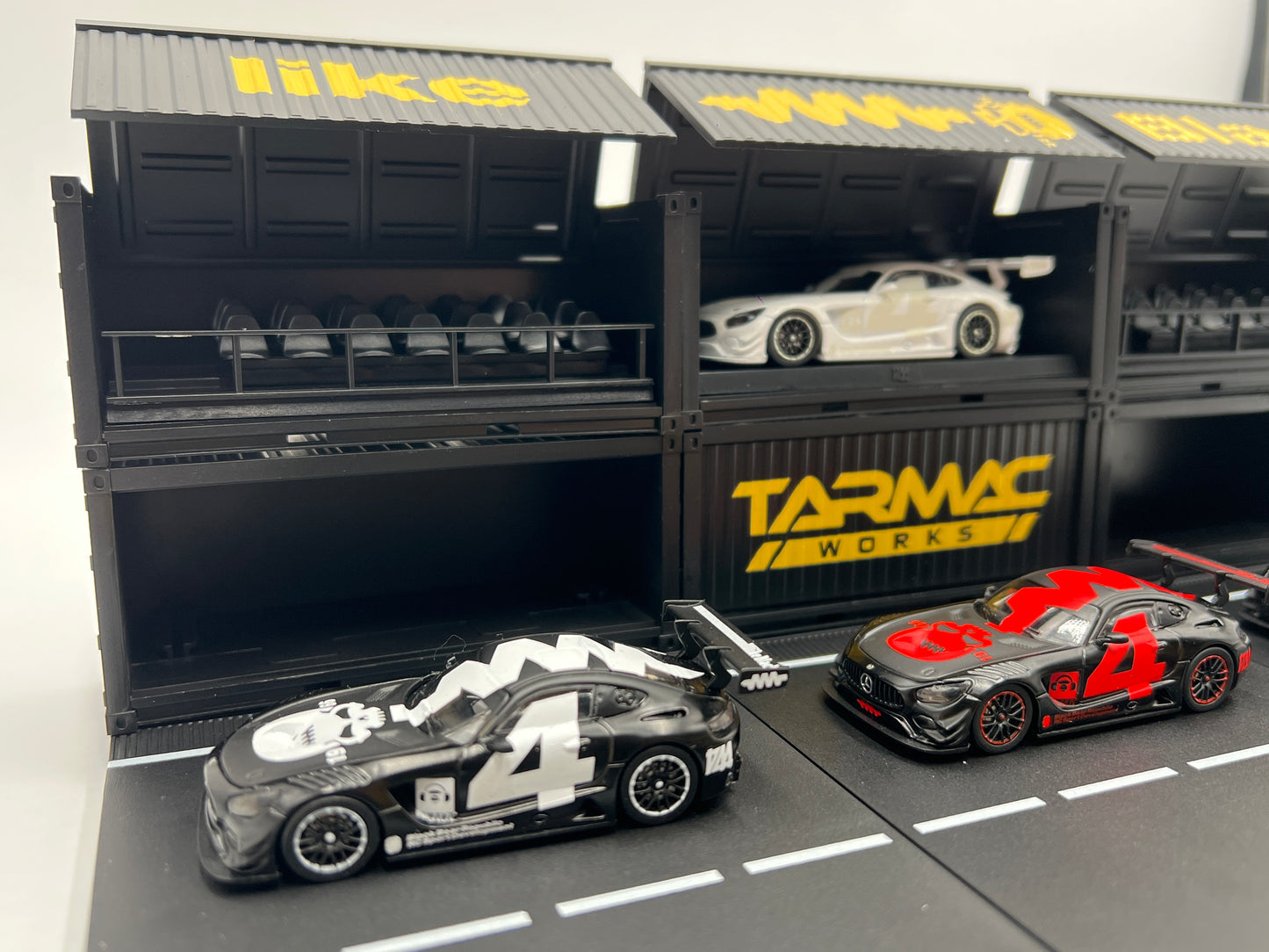 Tarmac Works 4A Like Black Special 4 Car Diorama Box Set W/Mercedes-Benz AMG GT3