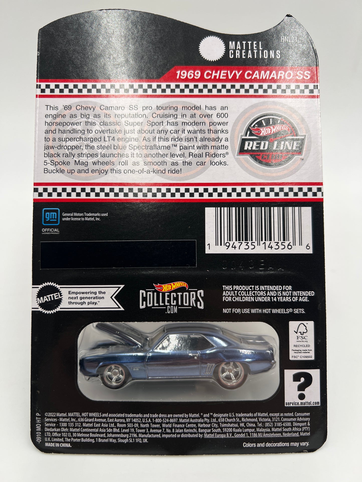 2023 Hot Wheels RLC 1969 Chevy Camaro SS Blue W/Protector
