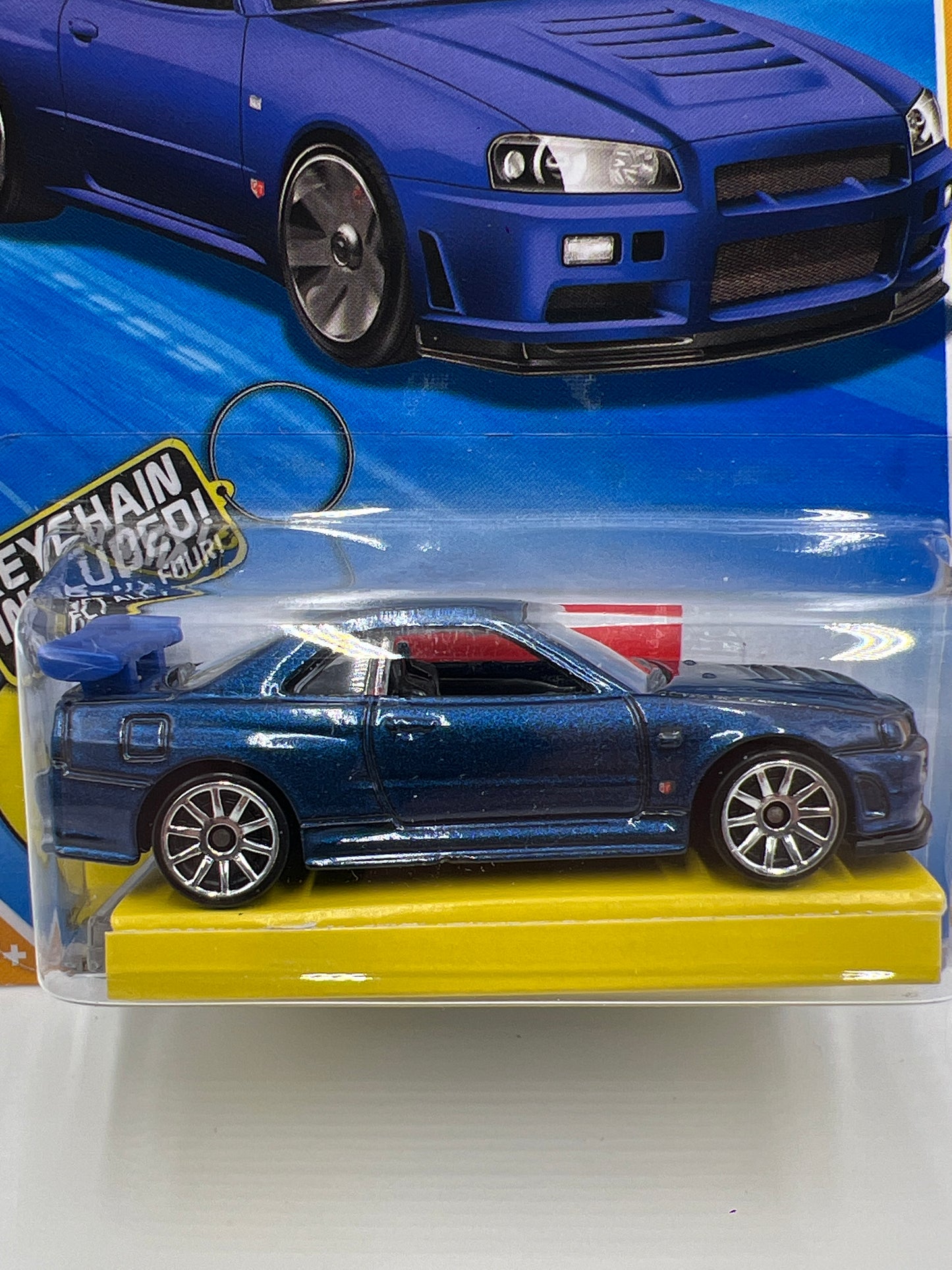 2010 Hot Wheels Keys To Speed Key Chain #7 Nissan GT-R R34 Blue W/Protector