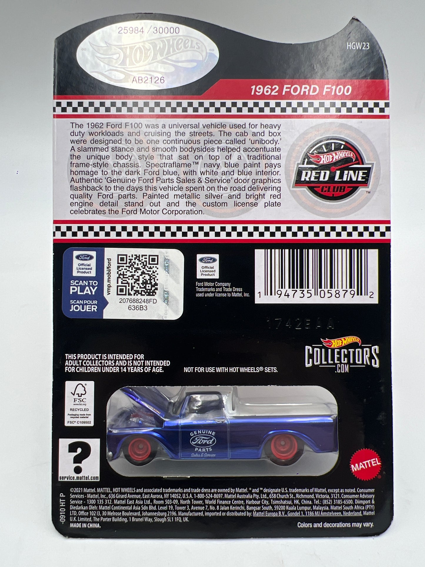 2022 Hot Wheels RLC 1962 Ford F-100 Blue W/Protector