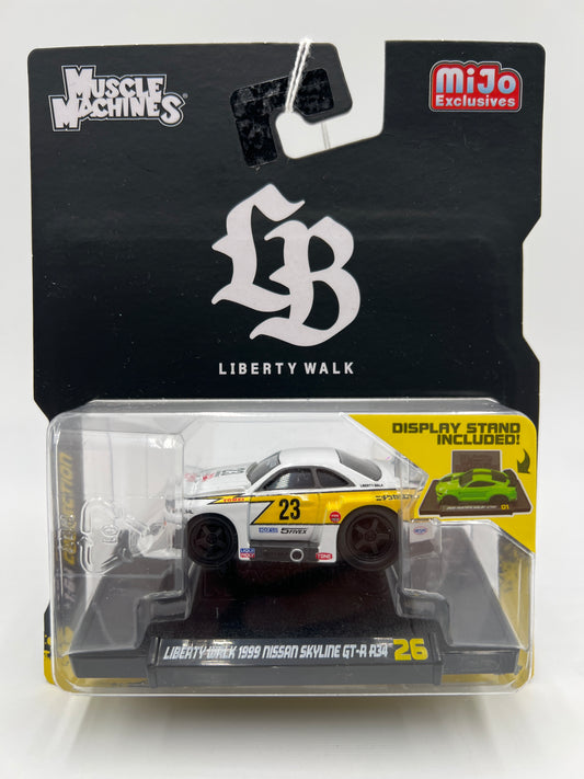 Muscle Machines Mijo Exclusives Liberty Walk #26 1999 Nissan Skyline GT-R R34 White/Yellow SR