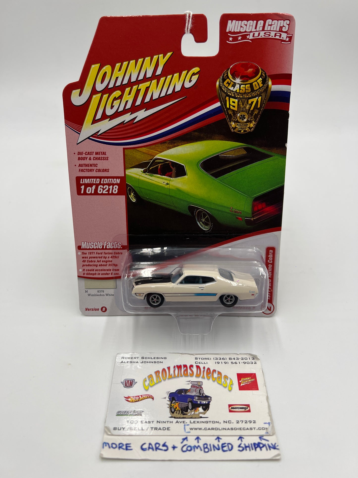 Johnny Lightning Muscle Cars U.S.A Class of 1971 Release 2 Version B 1971 Ford Torino Cobra Wimbledon White 232B