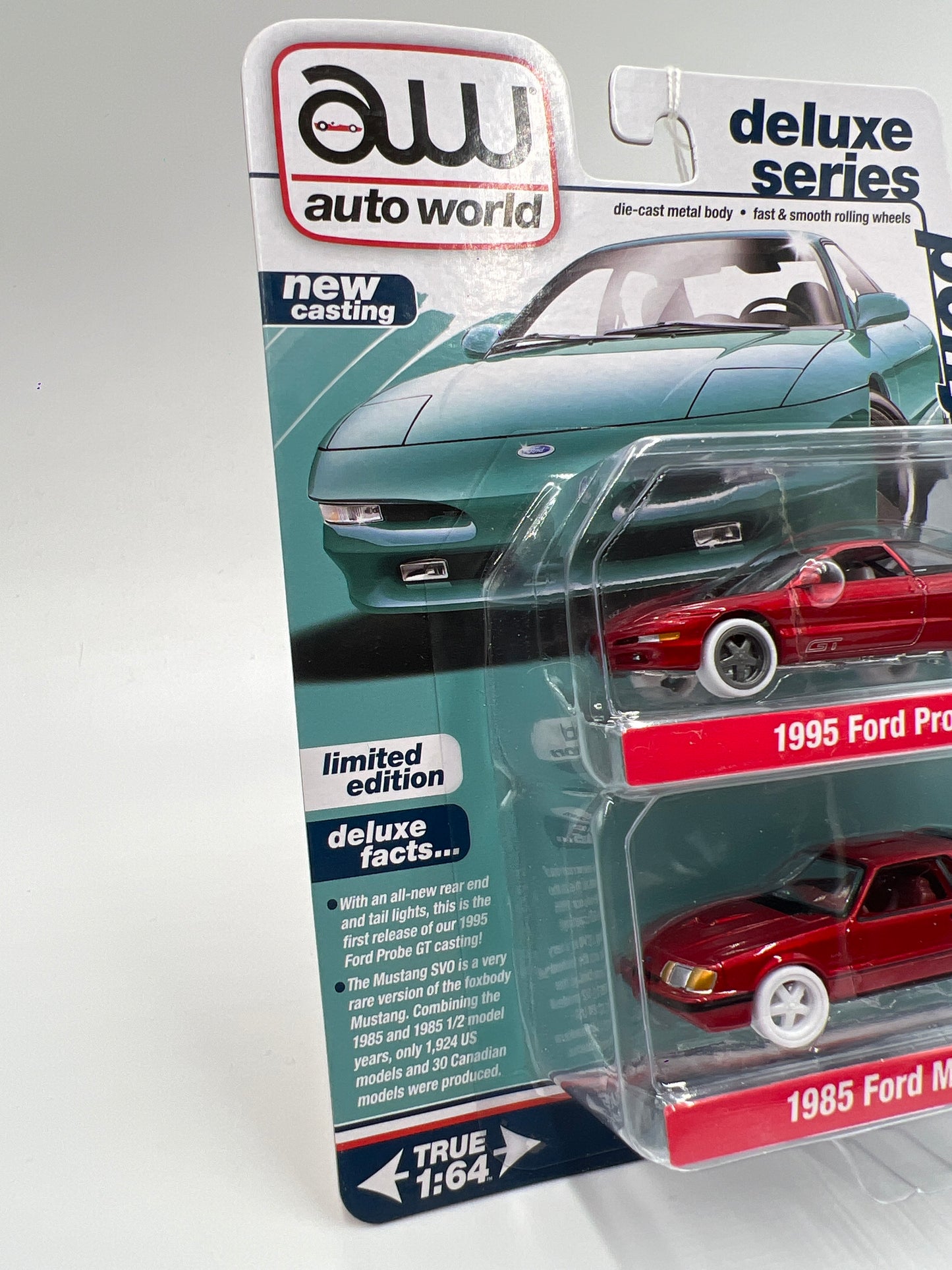 Auto World 2 Pack Deluxe Series CHASE Pony Power 1985 Ford Mustang SVO & 1995 Ford Probe GT Ultra Red