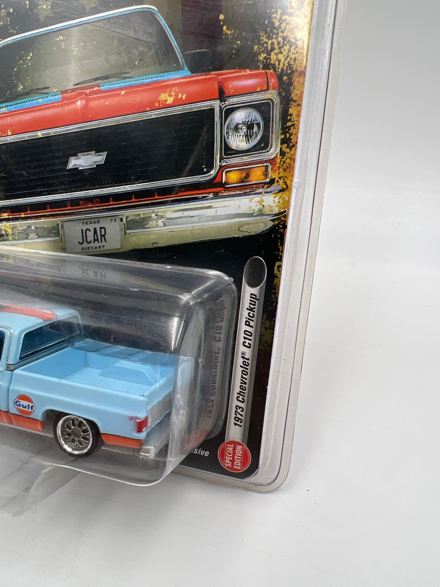 Auto World JCar Diecast Exclusive 1/2496 1973 Chevrolet C10 Pickup Gulf