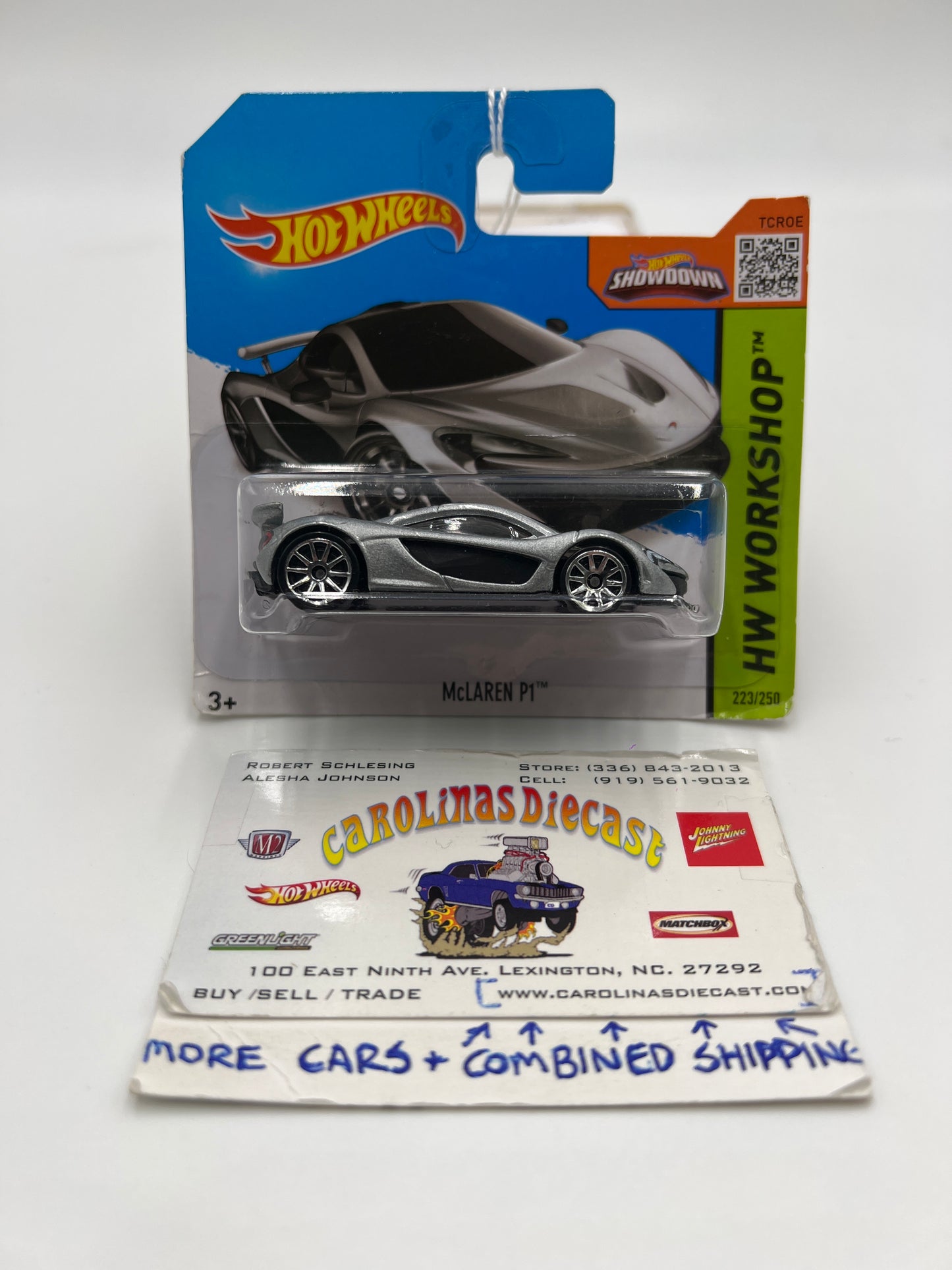 2015 Hot Wheels Workshop #223 McLaren P1 Silver Short Card 103A