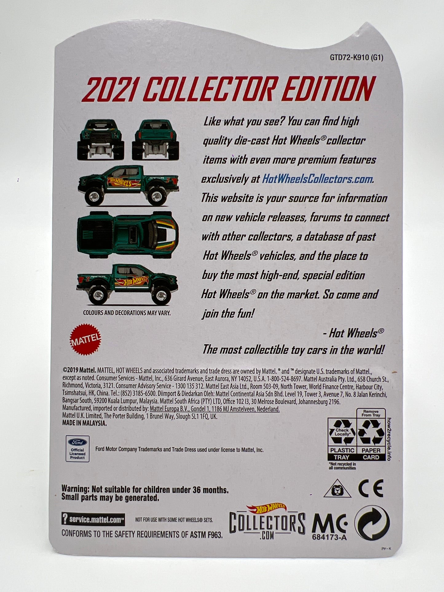 2021 Hot Wheels Collectors Edition Mail in #2 17 Ford F-150 Raptor Green W/Protector