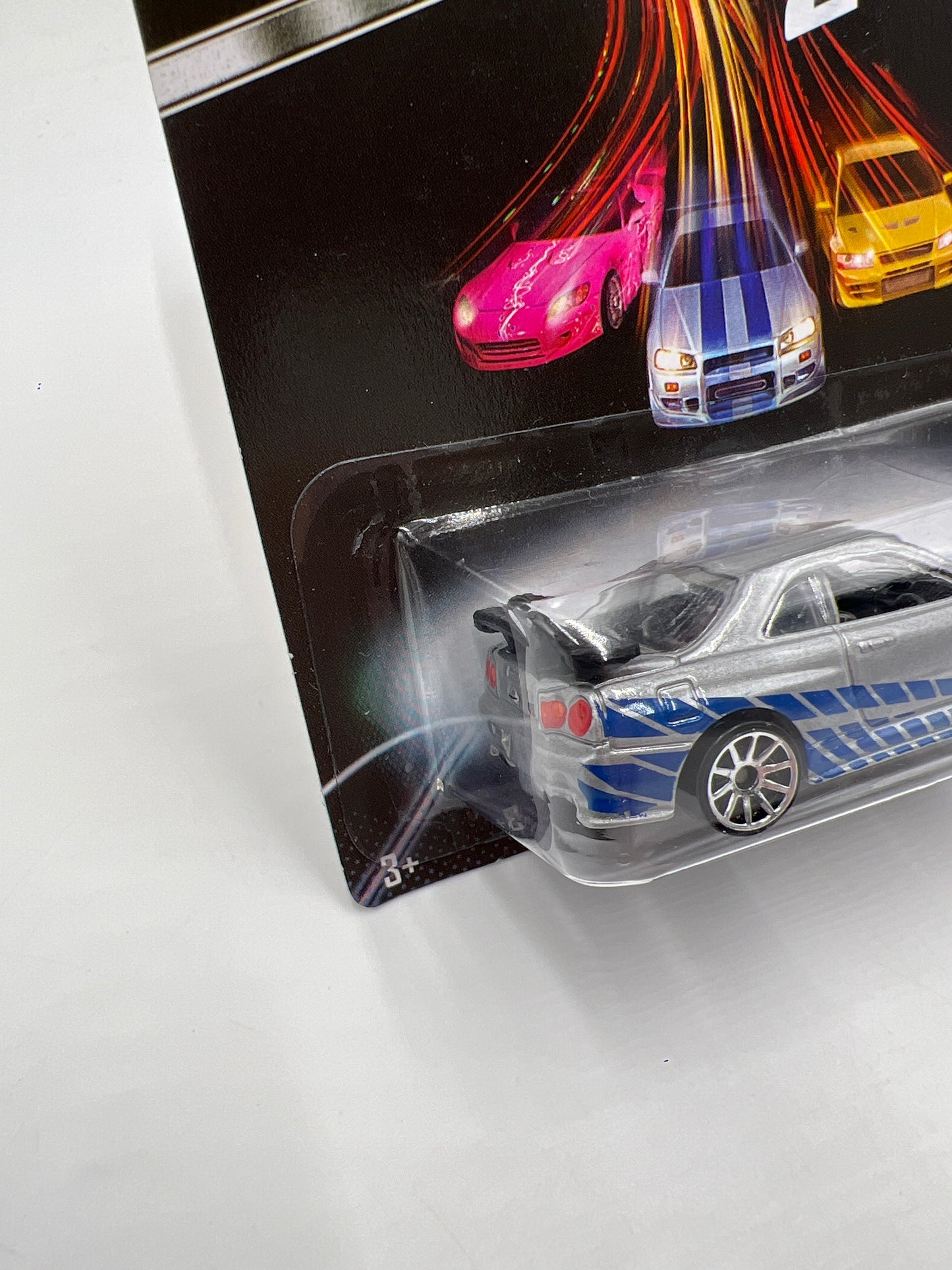 Hot Wheels Fast and Furious #3 Nissan Skyline GT-R R34 Silver VHTF Black Wing W/Protector