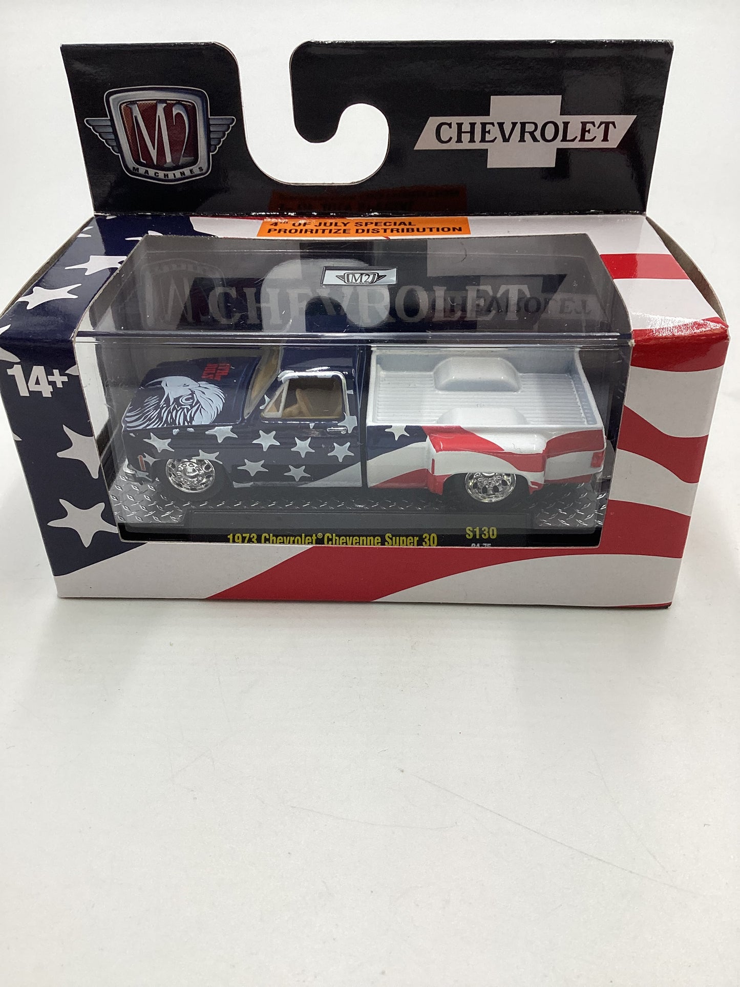 M2 Machines Oreillys Exclusive S130 1973 Chevrolet Cheyenne Super 30 (4th of July)