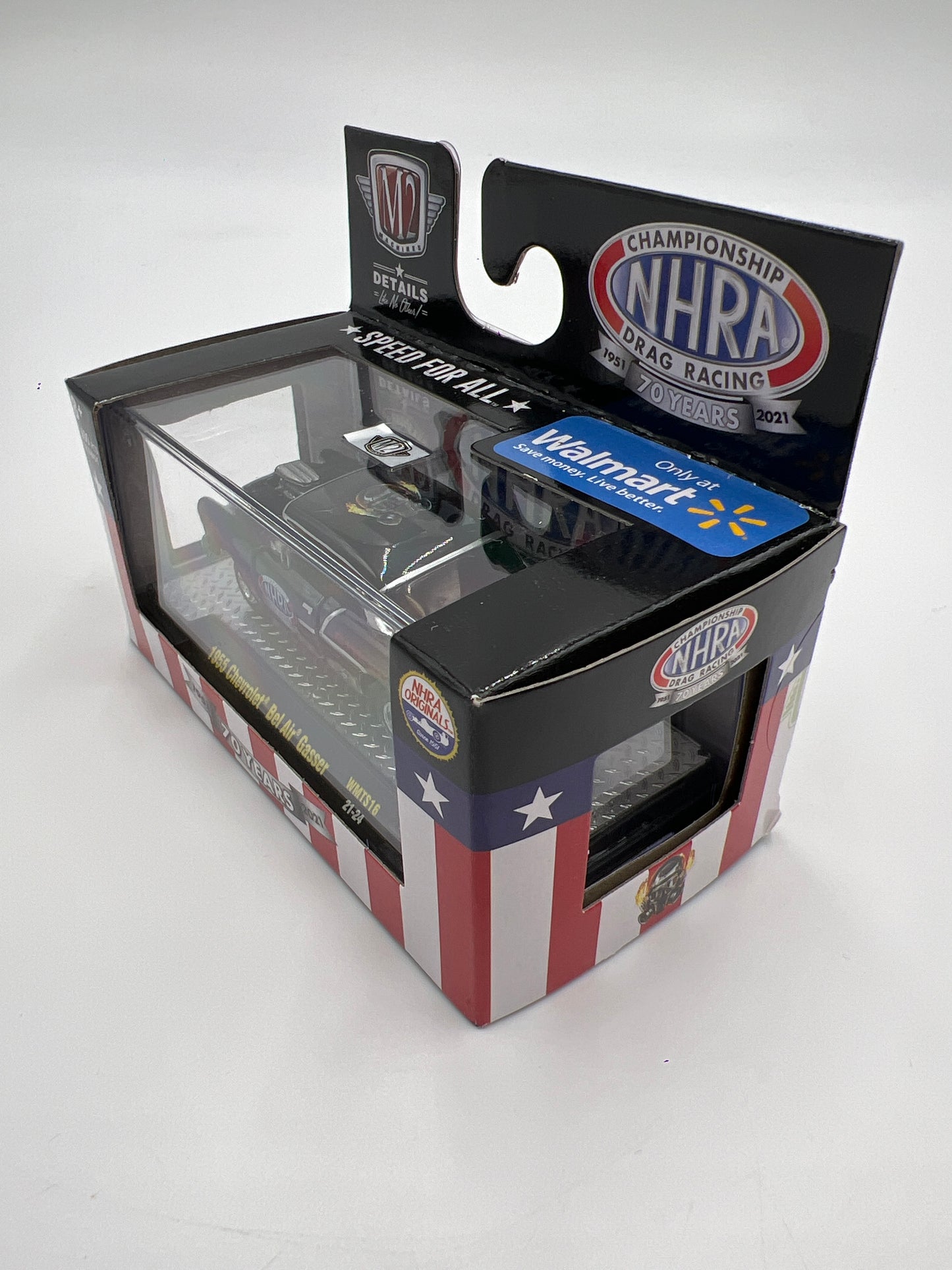 2021 M2 Machines NHRA 70 Years Walmart Exclusive 1955 Chevrolet Bel Air Gasser Black WMTS16