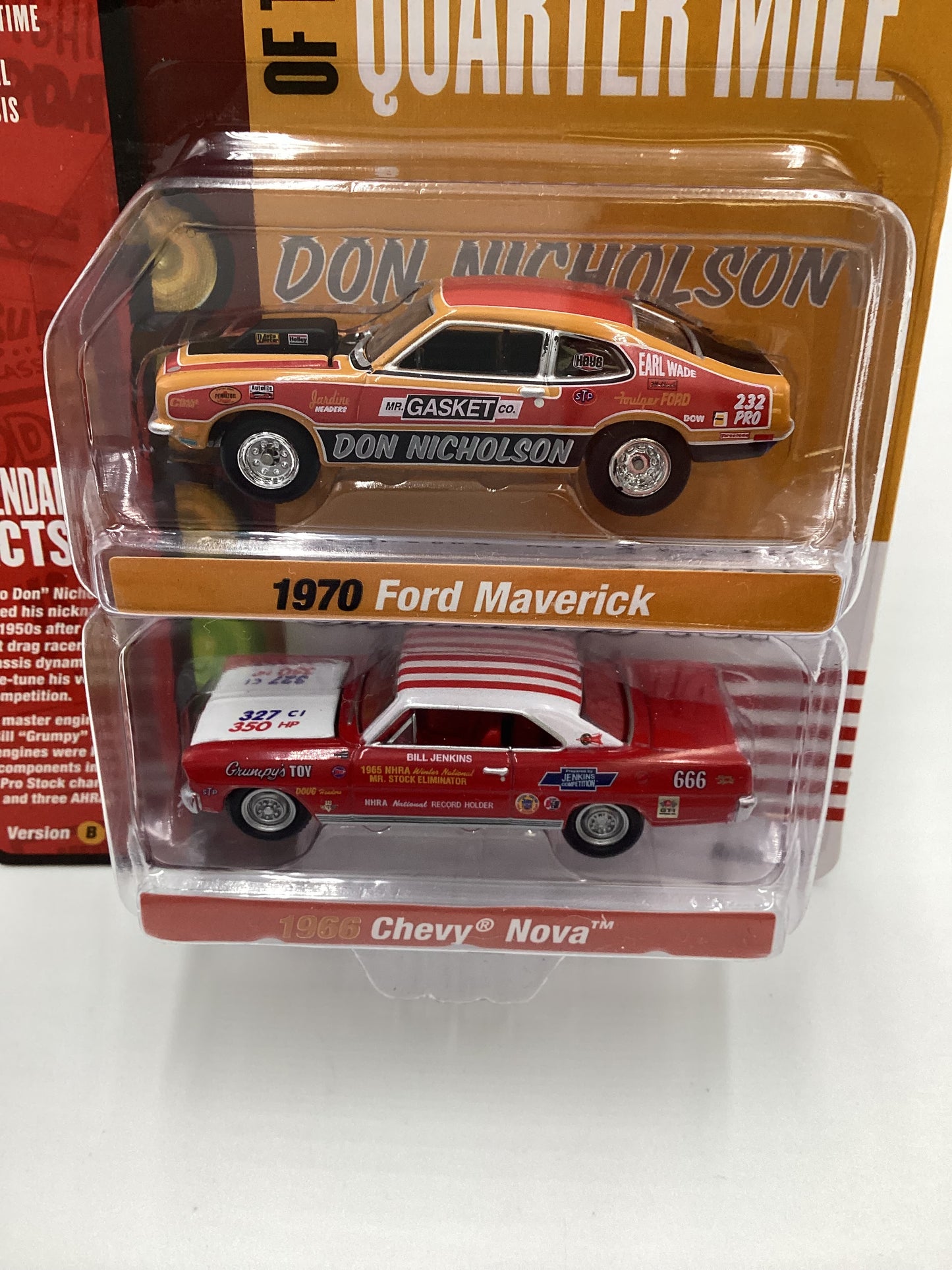Johnny Lightning Legends of the Quarter Mile Release 2 Version B 1970 Ford Maverick Don Nicholson 1966 Chevy Nova Grumpys Toy 231B
