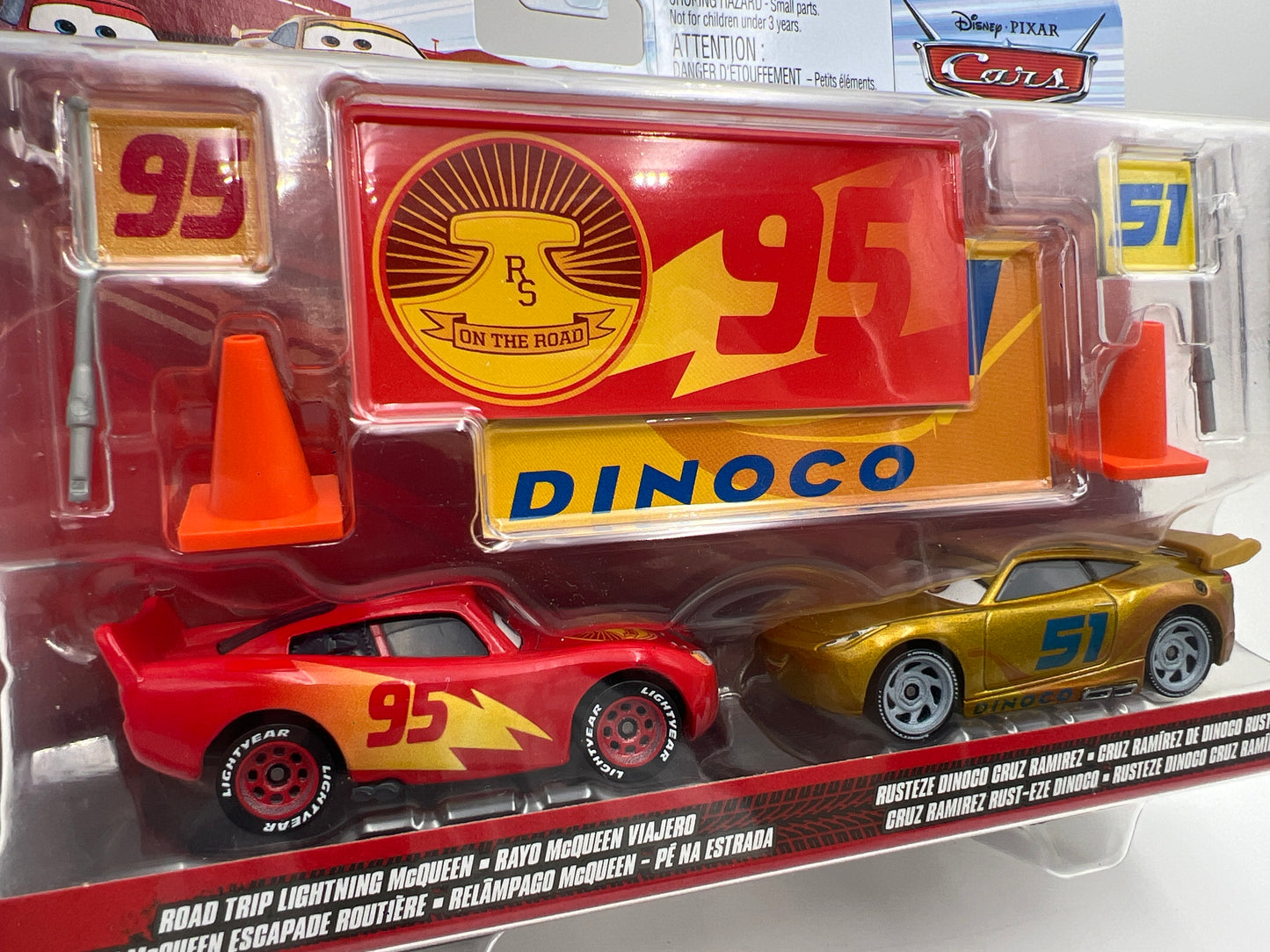 Disney Pixar Cars 2 Pack Road Trip Lightning McQueen & Rusteze Dinoco Cruz Ramirez