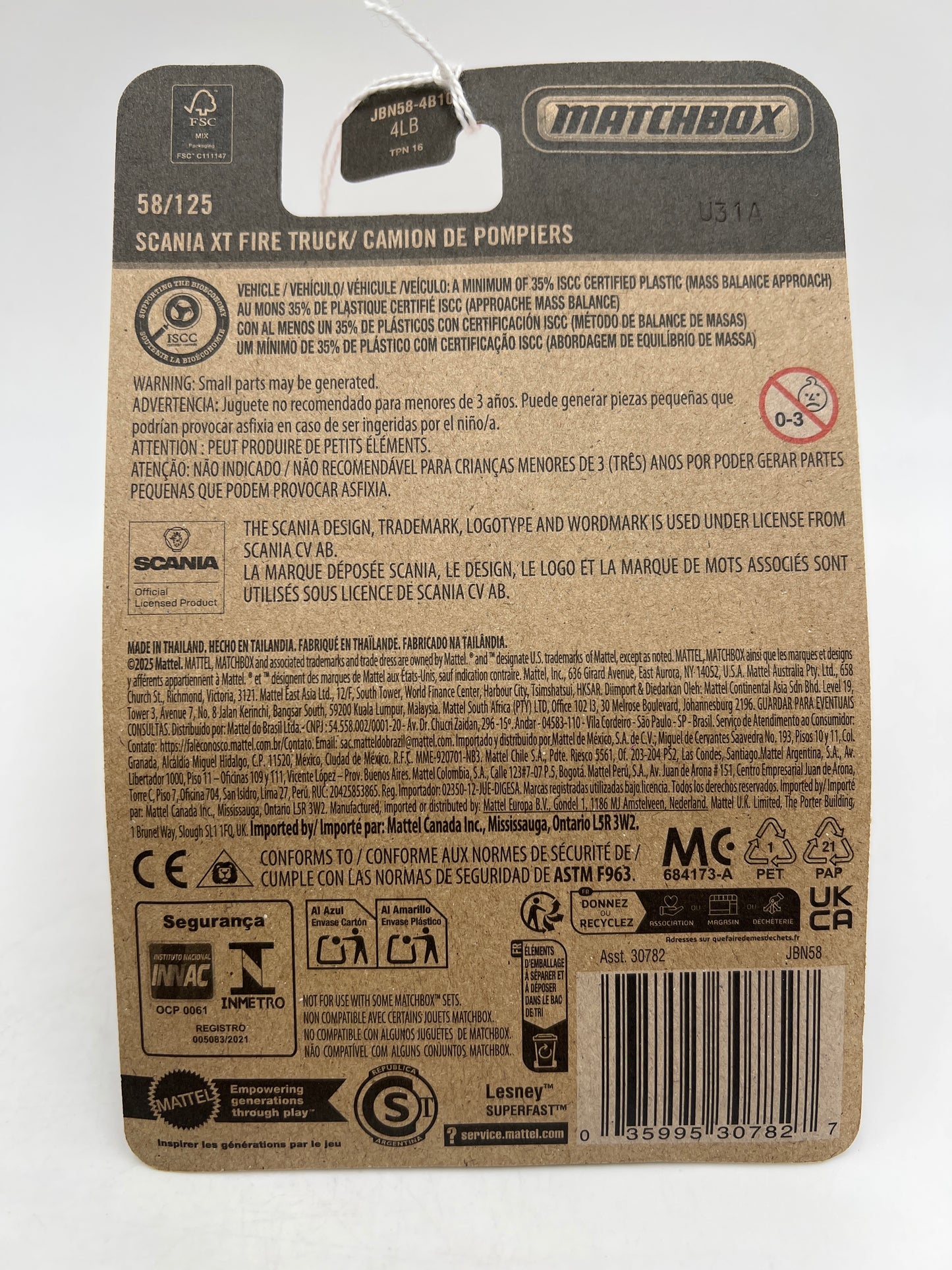 2025 Matchbox #58 Scania XT Fire Truck Red 206F