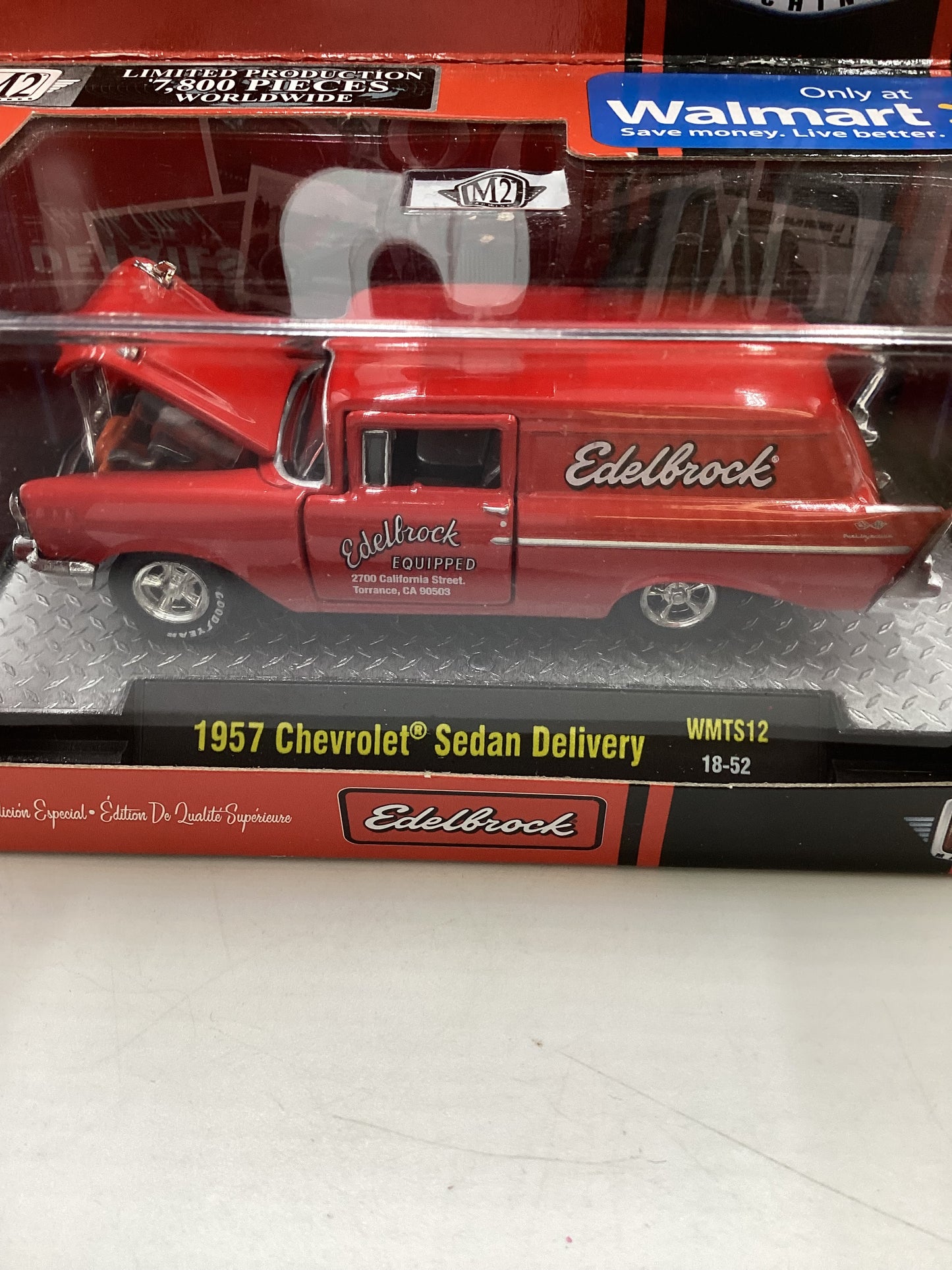 M2 Machines Walmart Exclusive Edelbrock 1957 Chevrolet Sedan Delivery Red WMTS12