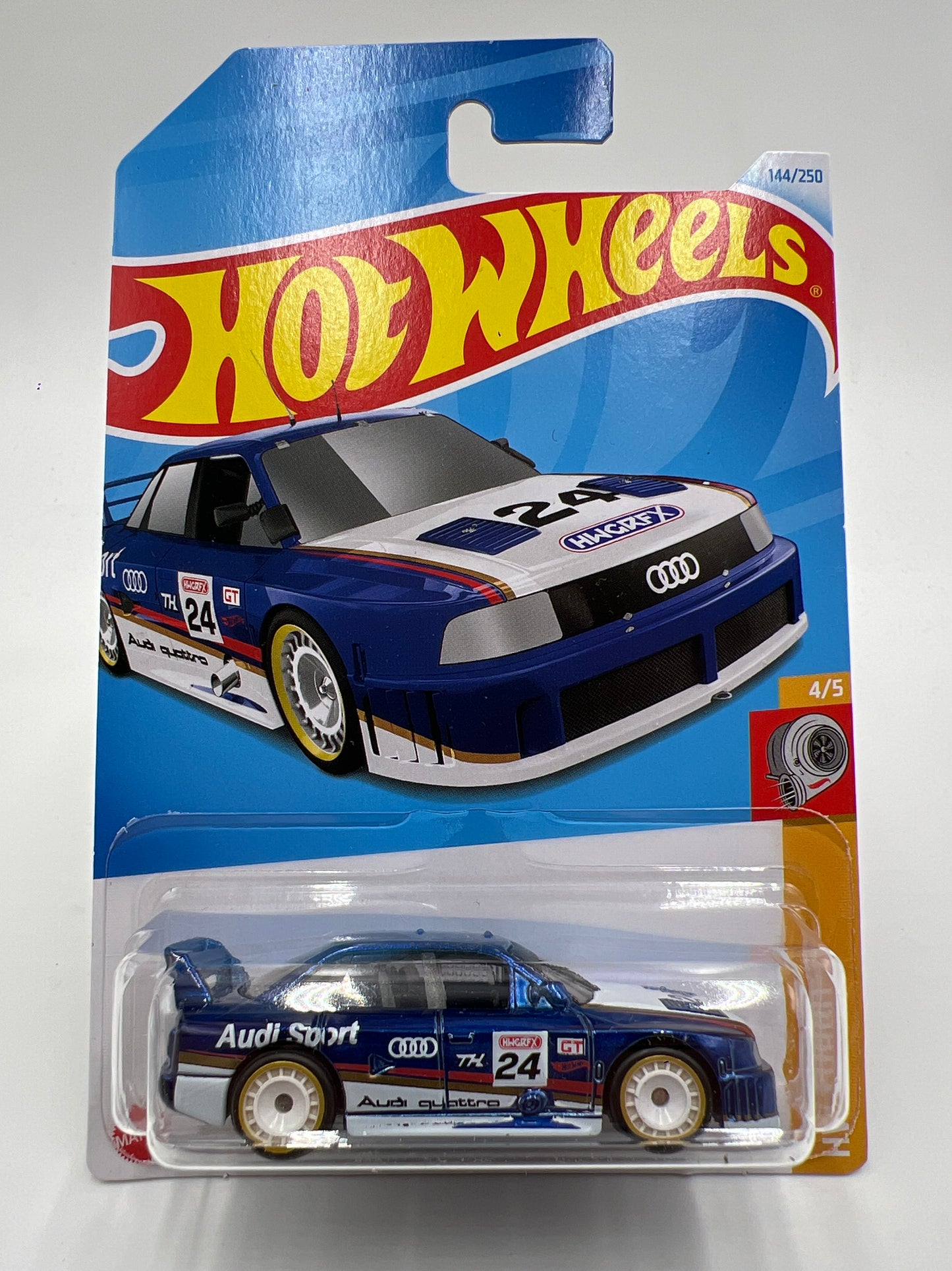 2024 Hot Wheels Turbo #144 Super Treasure Hunt Audi 90 Quattro Blue W/Protector