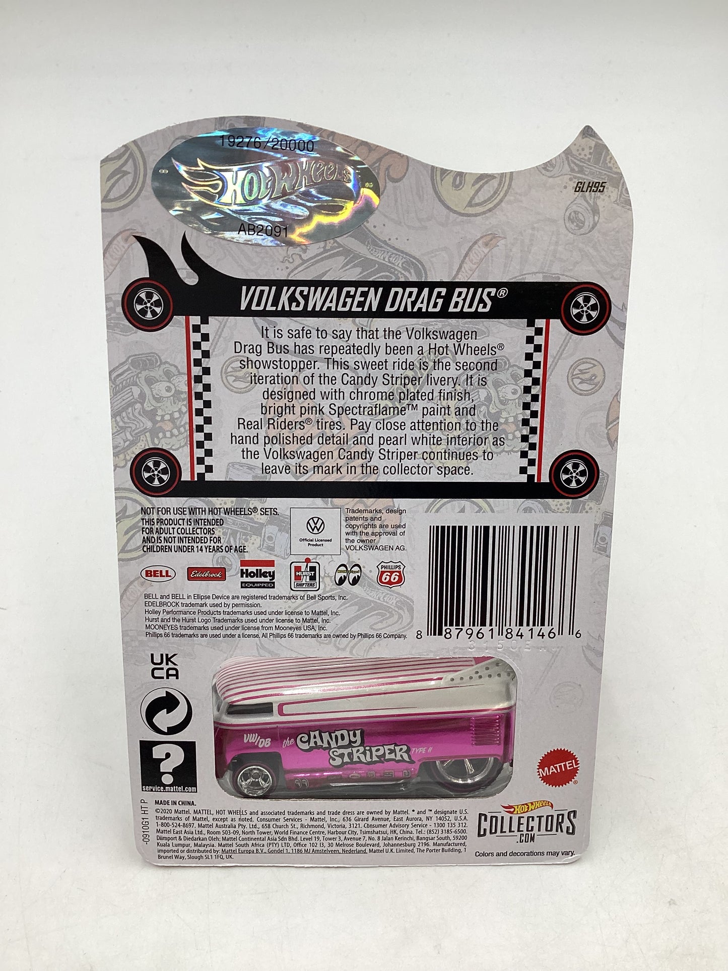 Hot wheels Redline club Volkswagen Drag Bus Candy Striper Silver Emblem 19276/20000 with protector