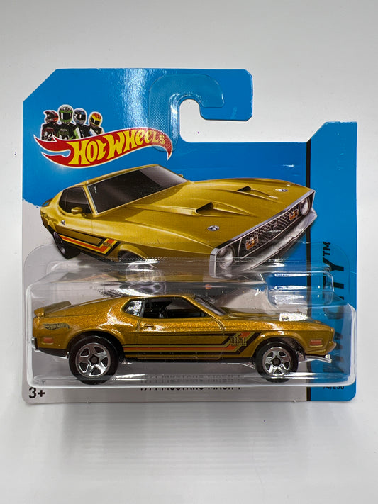 2014 Hot Wheels Short Card HW City #94 1971 Mustang Mach 1 Gold W/Protector 1