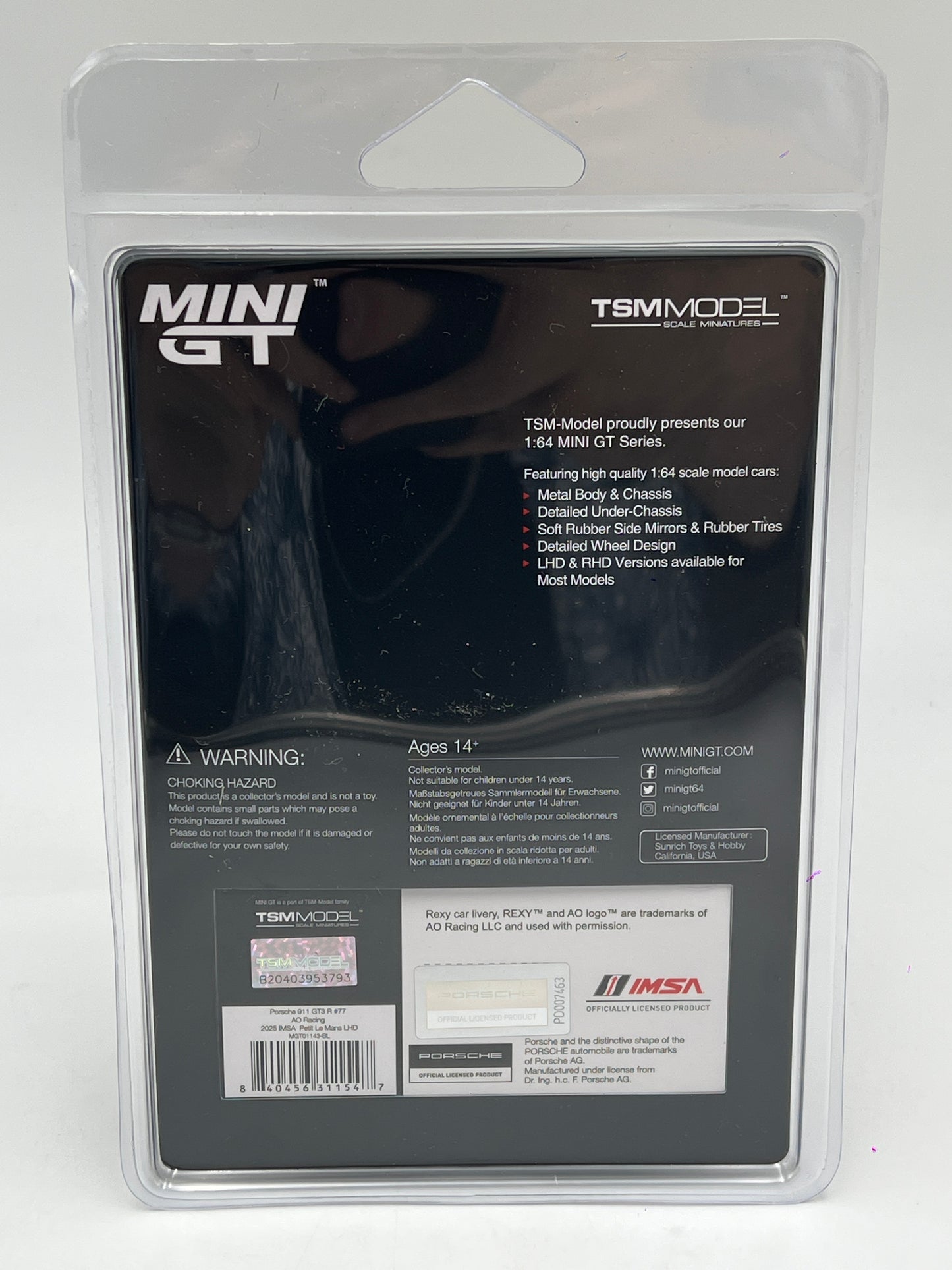 Mini GT #1143 Porsche 911 GT3 R #77 Skeleton Rexy 2025 IMSA AO Racing