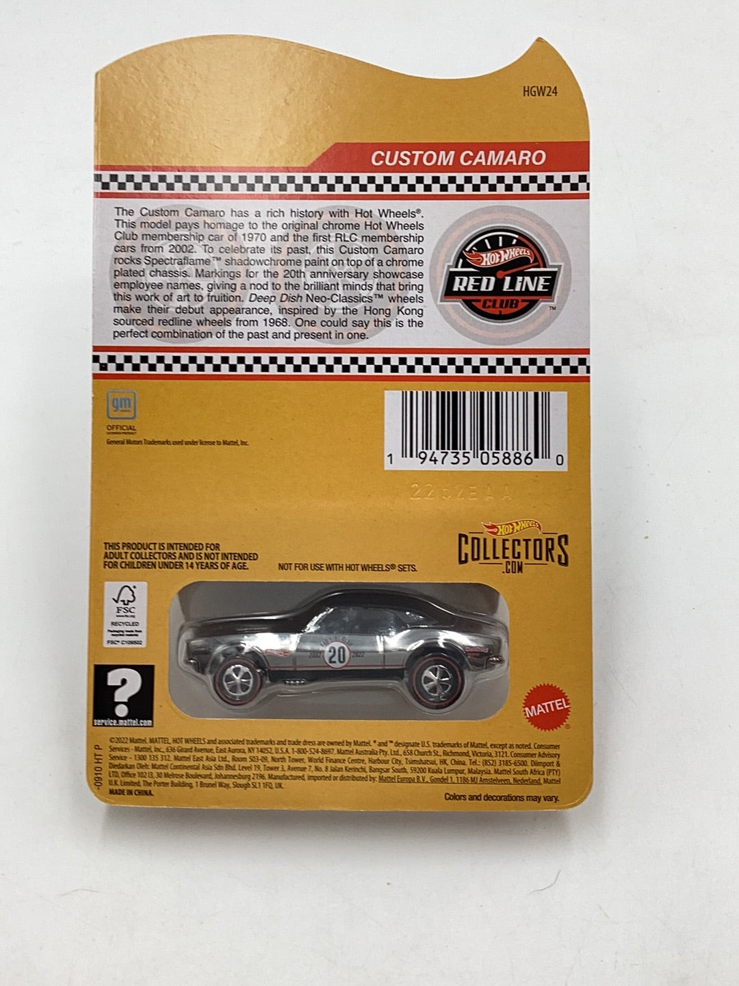 Hot wheels redline club Custom Camaro with protector