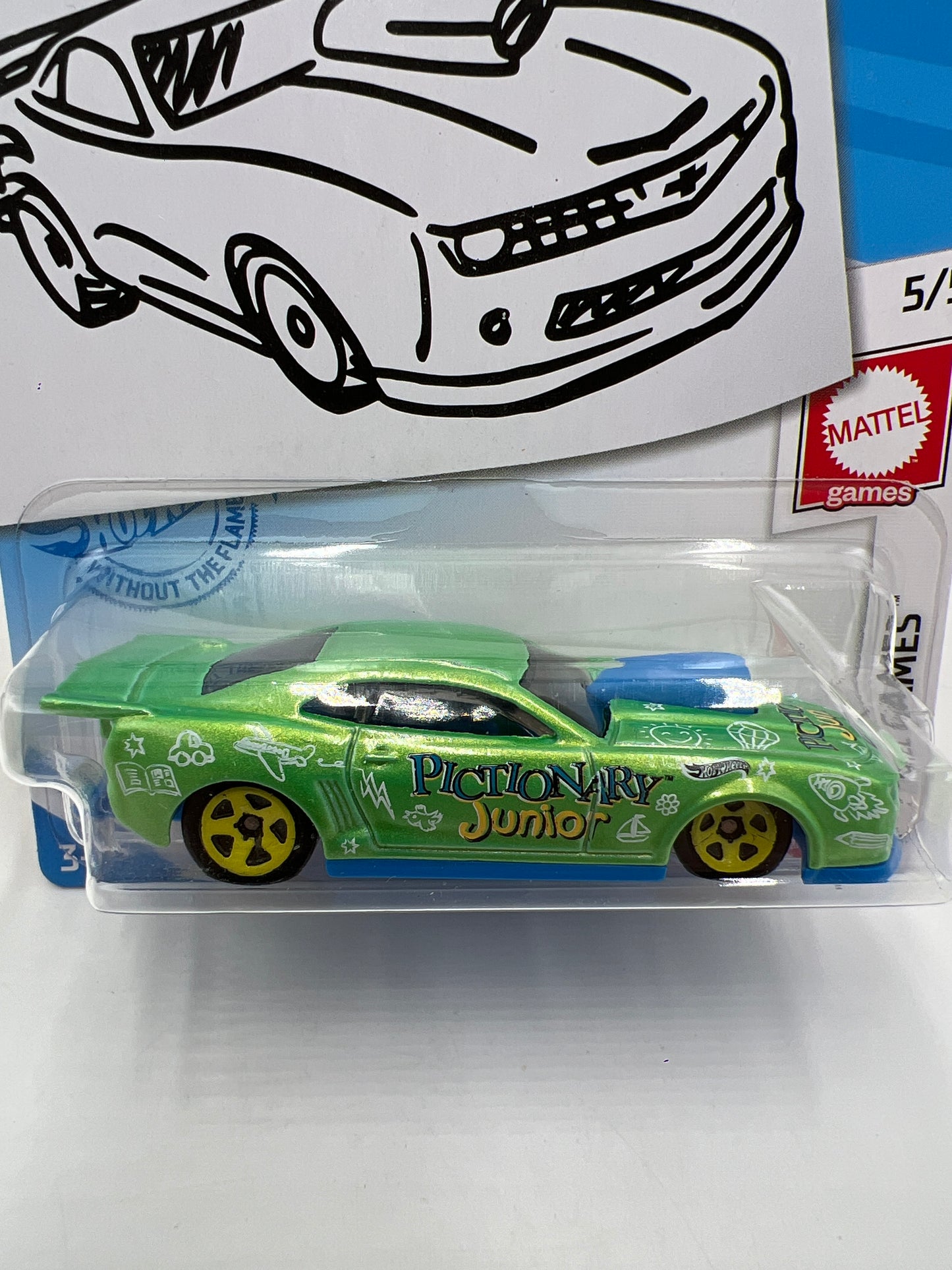 2019 Hot Wheels Kroger Exclusive #149 10 Pro Stock Camaro Green/Yellow Pictionary Sketch Card W/Protectors Cracked Blisters