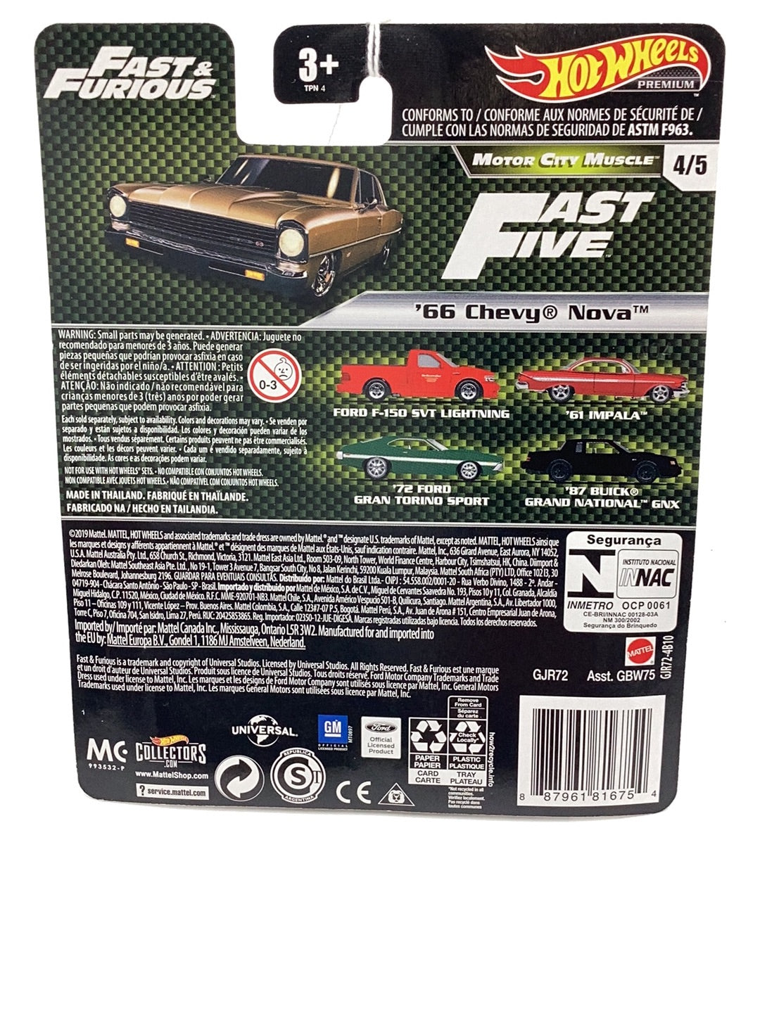 Hot wheels fast and furious Motor City Muscle #4 66 Chevy Nova 249B