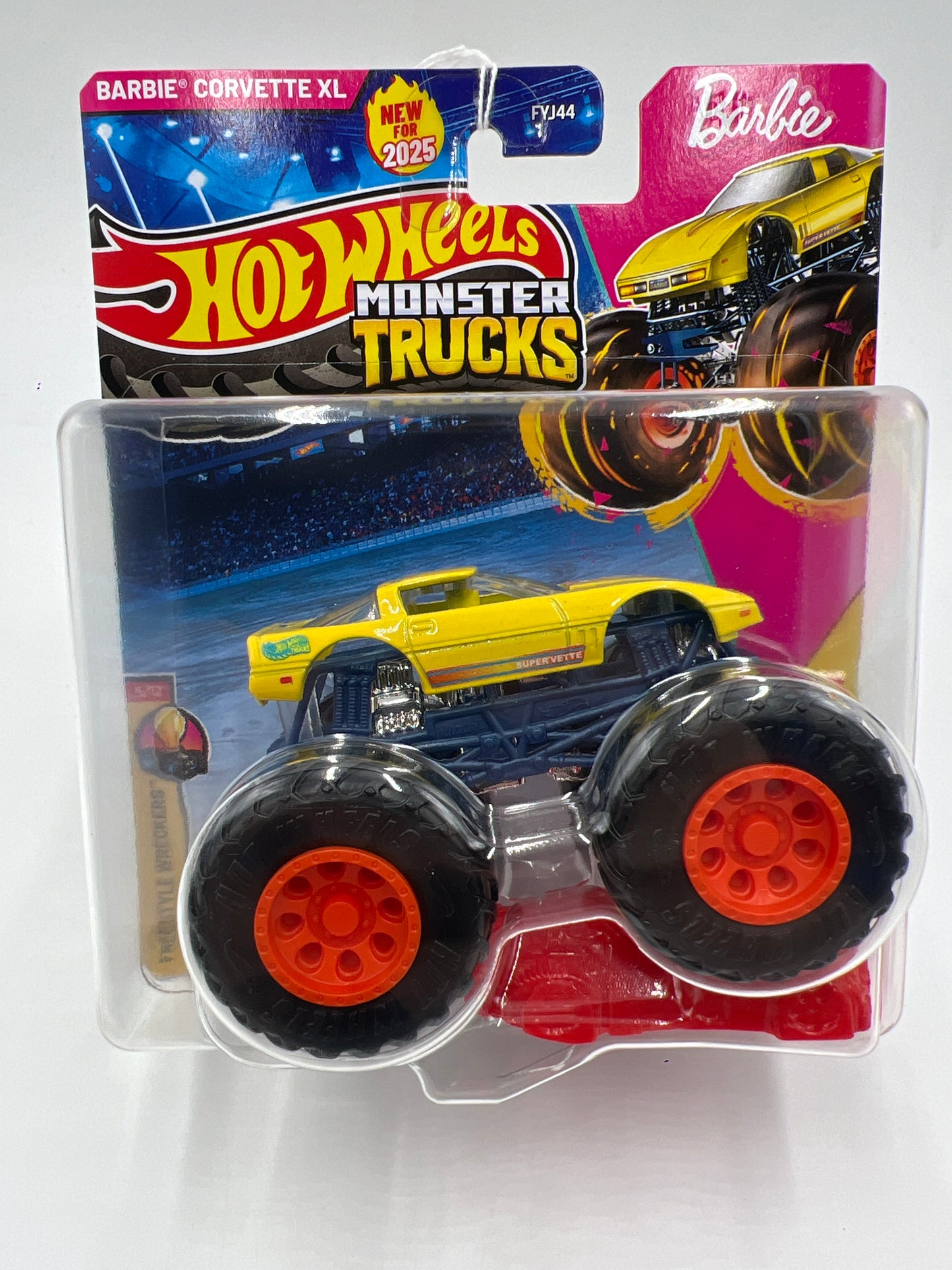 2025 Hot Wheels Monster Trucks Barbie Corvette XL Yellow 124A