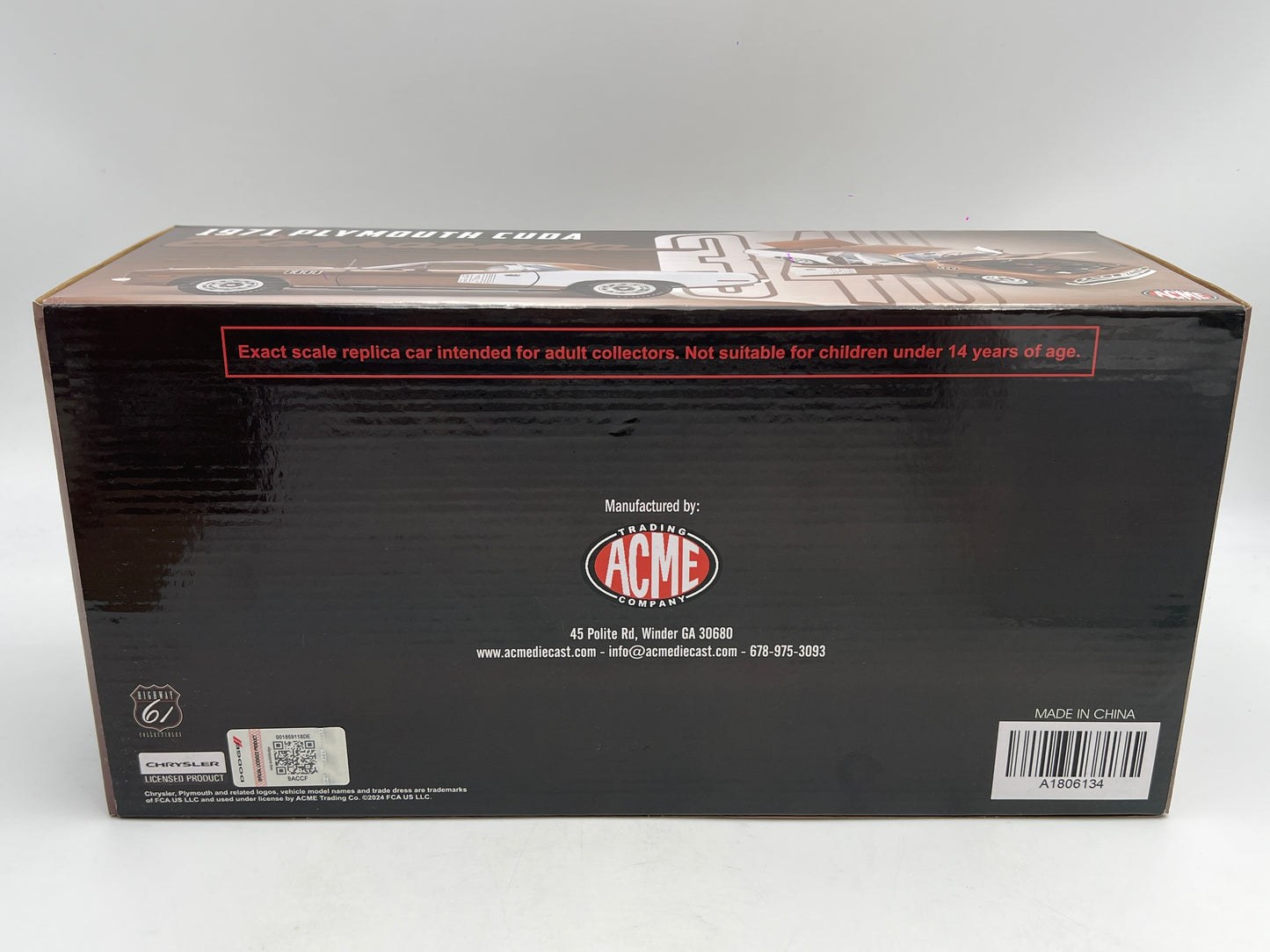 Acme 1:18 Scale #354 Of Only 402 Made 1971 Plymouth Cuda 340 Brown W/Box VHTF