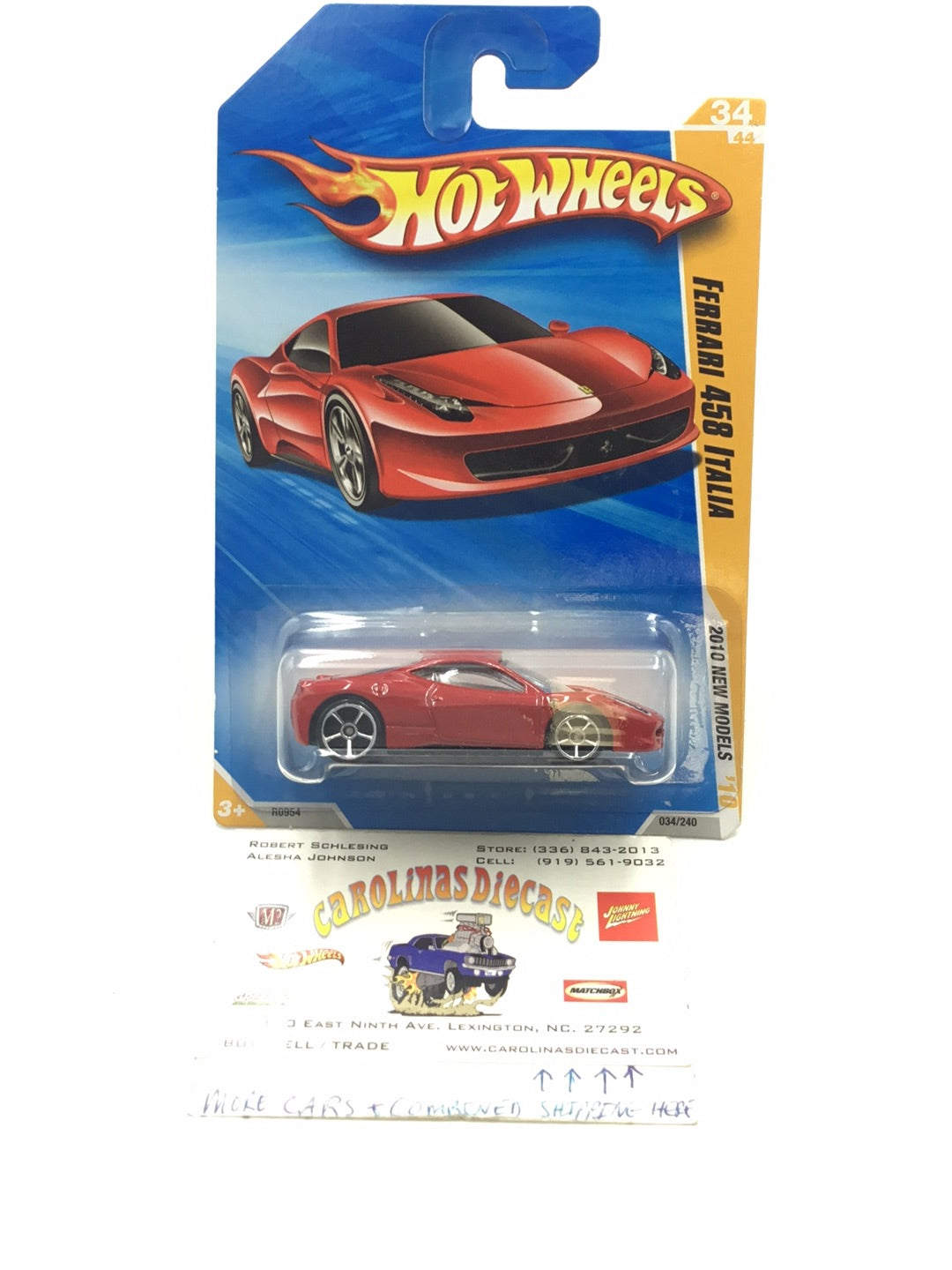 2010 Hot Wheels #34 Ferrari 458 Italia with protector