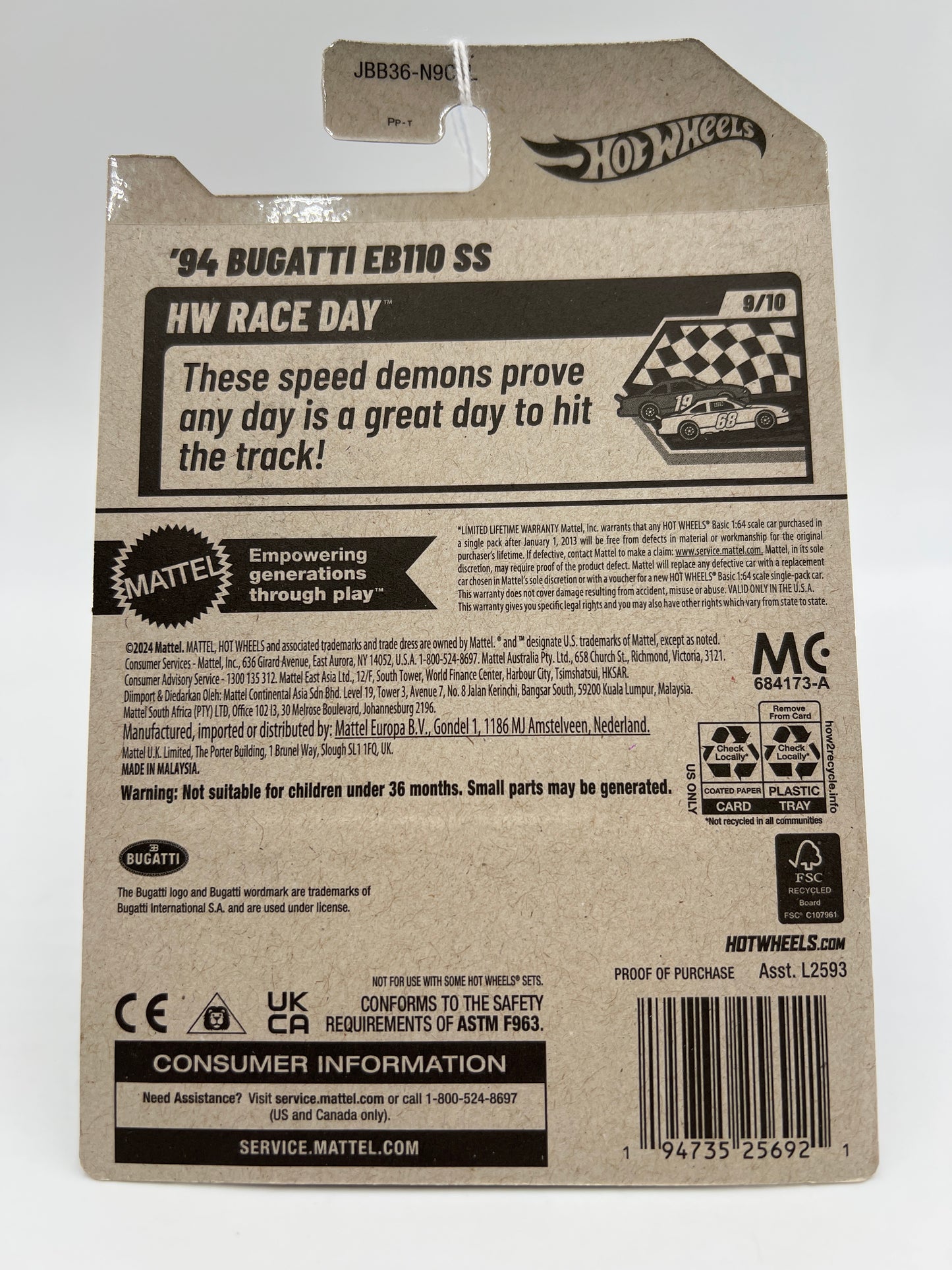 2025 Hot Wheels L Case Race Day #221 94 Bugatti EB110 SS Purple 102C