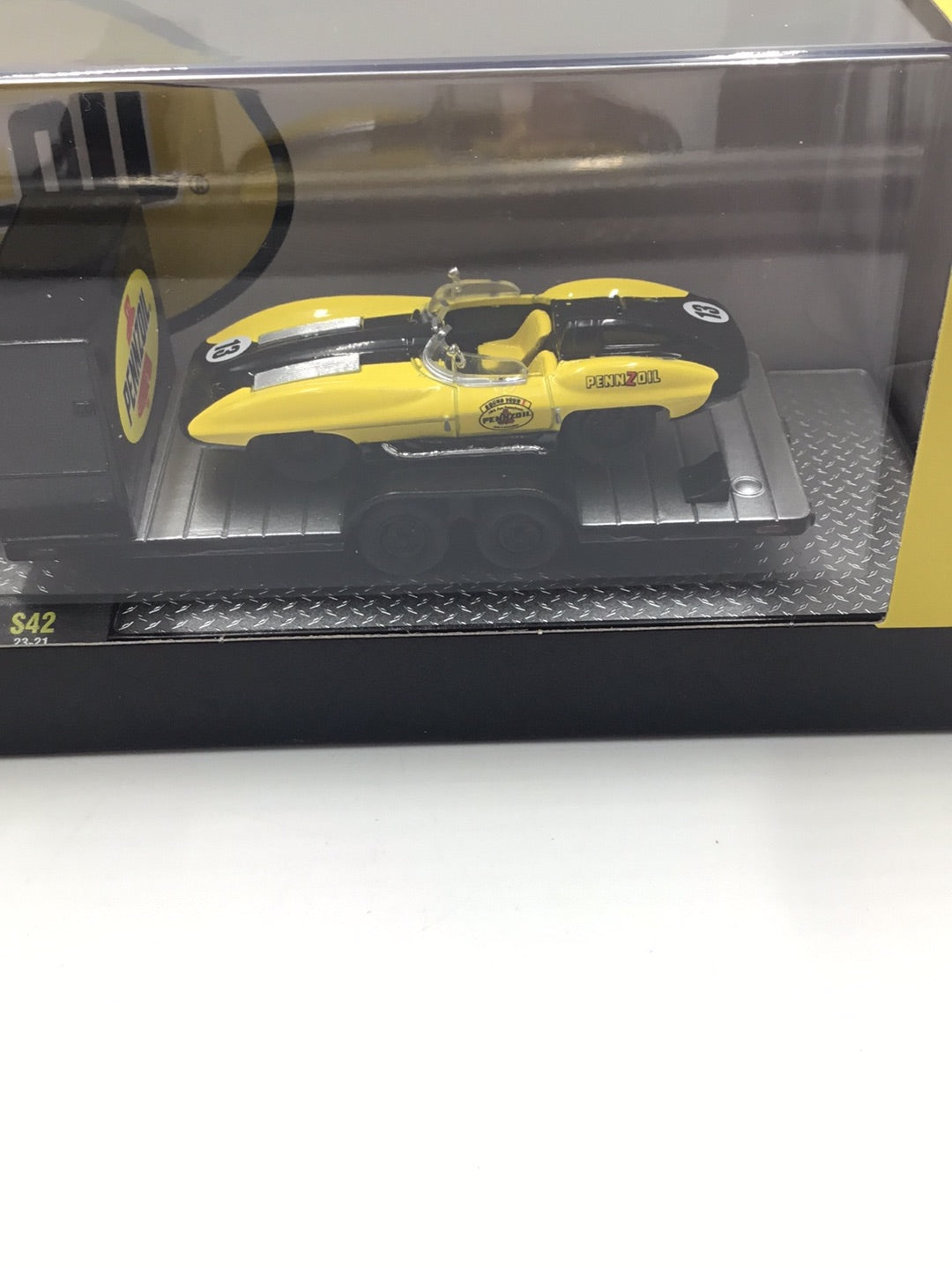 M2 Machines Pennzoil hauler 1973 GMC Sierra 3500 & 1959 Chevrolet Corvette XP-86 S42