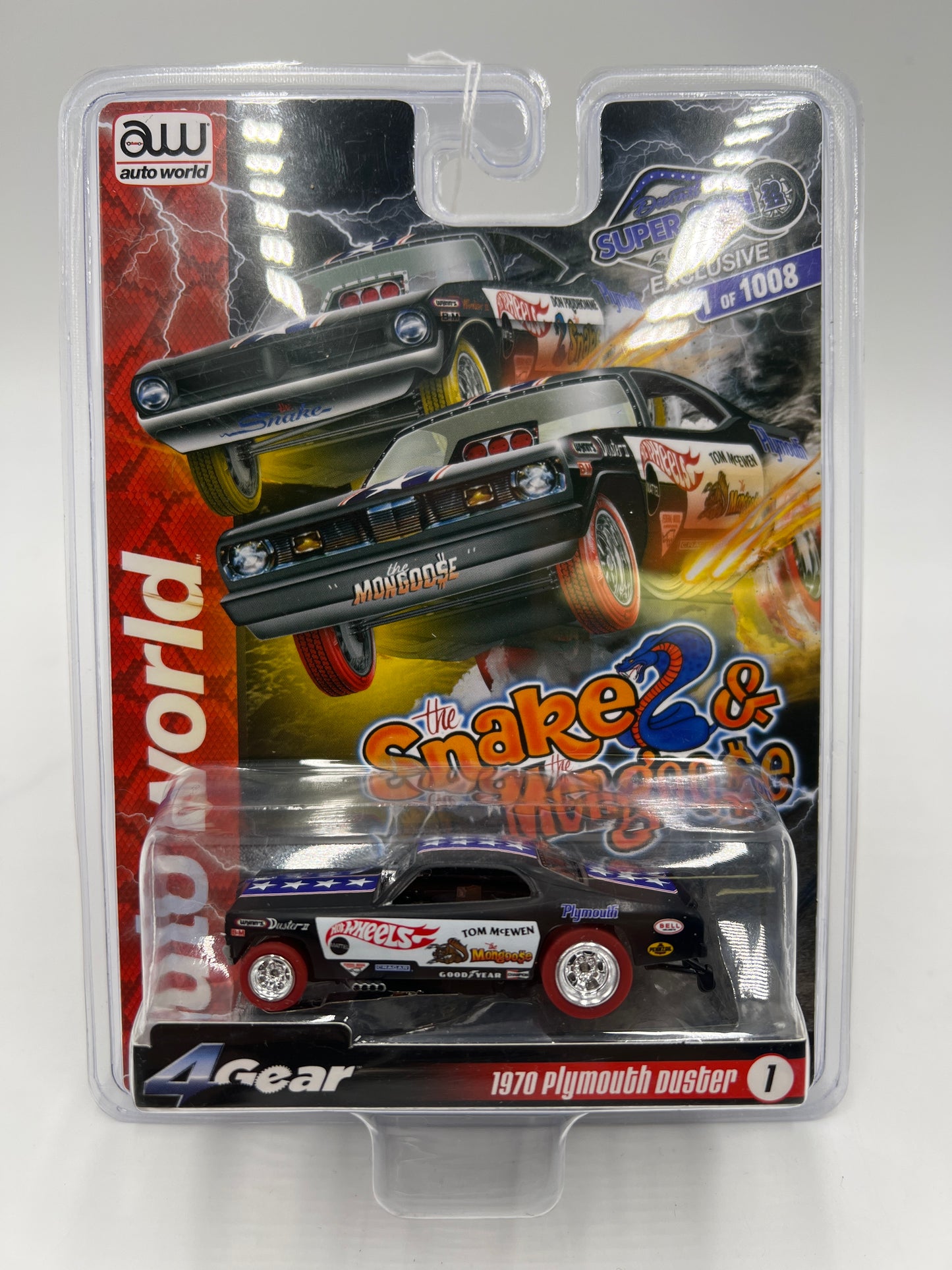 Auto World Supercon Exclusive 1/1008 Snake & Mongoose 1970 Plymouth Duster Mongoose Electric Slot Car VHTF