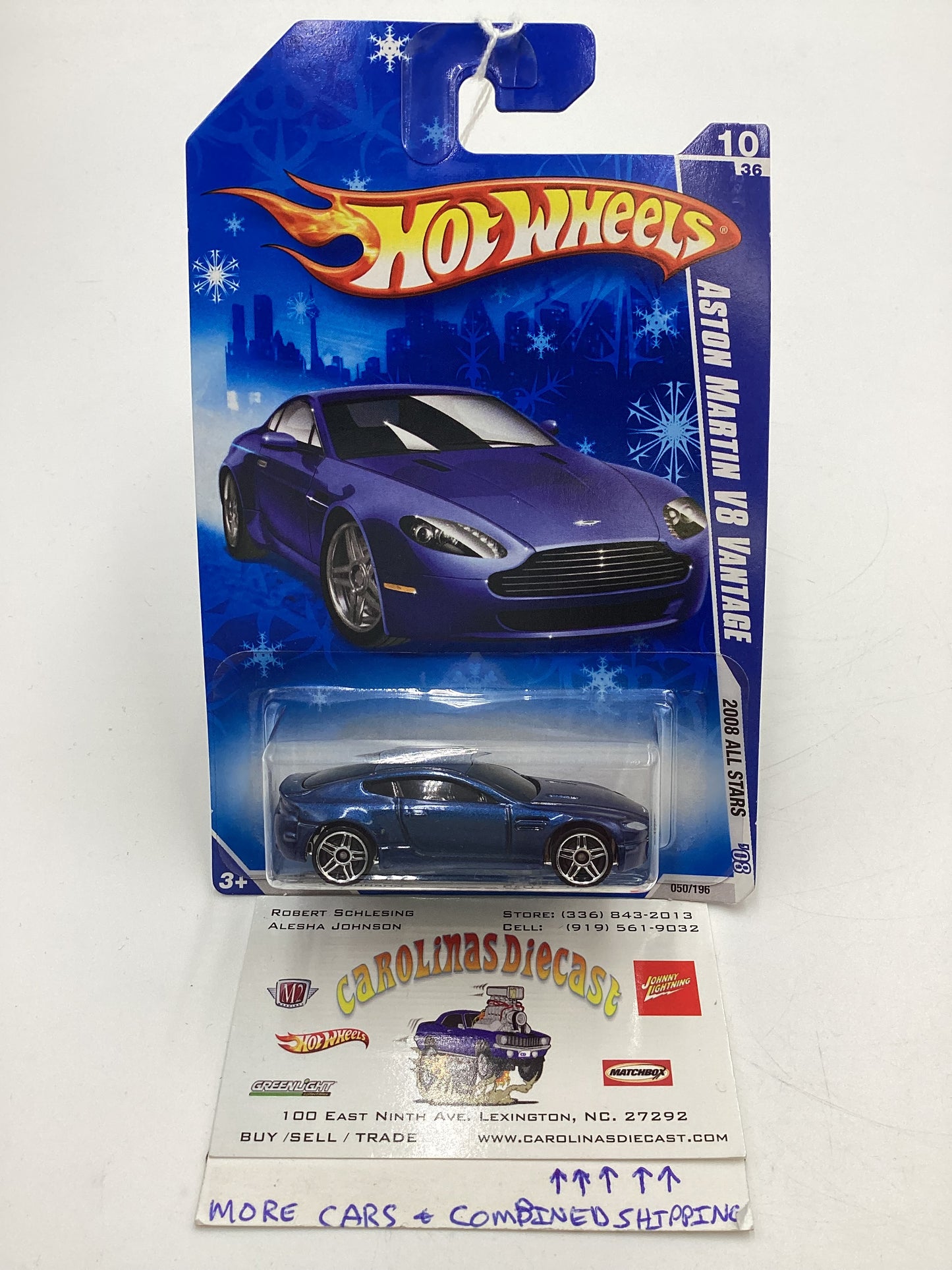 2008 Hot Wheels All Stars #55 Aston Martin V8 Vantage Blue Target Snowflake Card