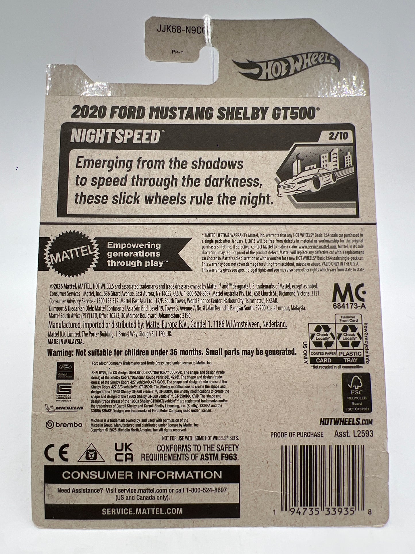 2026 Hot Wheels F Case #10 2020 Ford Mustang Shelby GT500 Black 20F