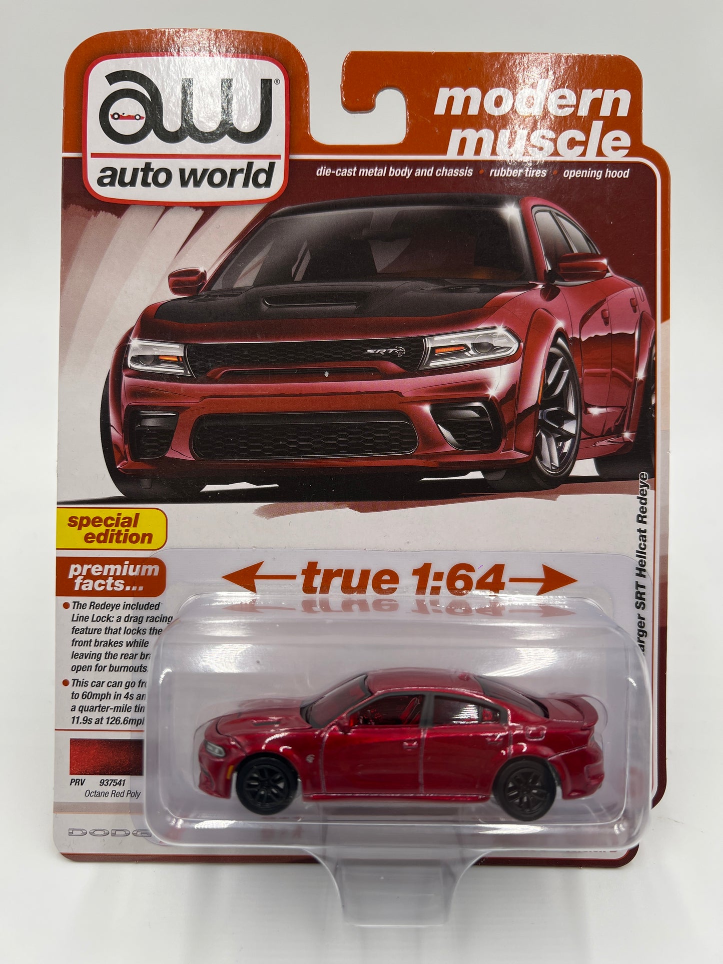 Auto World Modern Muscle Release 5 Version B 2021 Dodge Charger SRT Hellcat Redeye Ultra Red Chase W/Protector