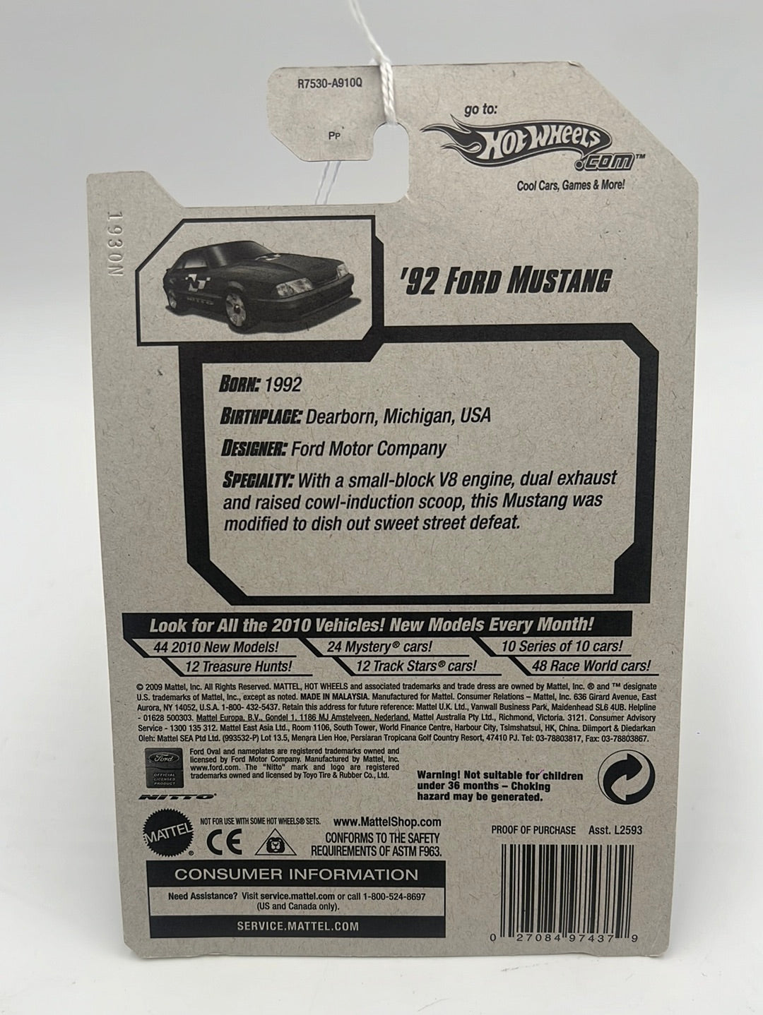 2010 Hot Wheels Performance ‘92 Ford Mustang Kmart Exclusive Blue 105/240 157A