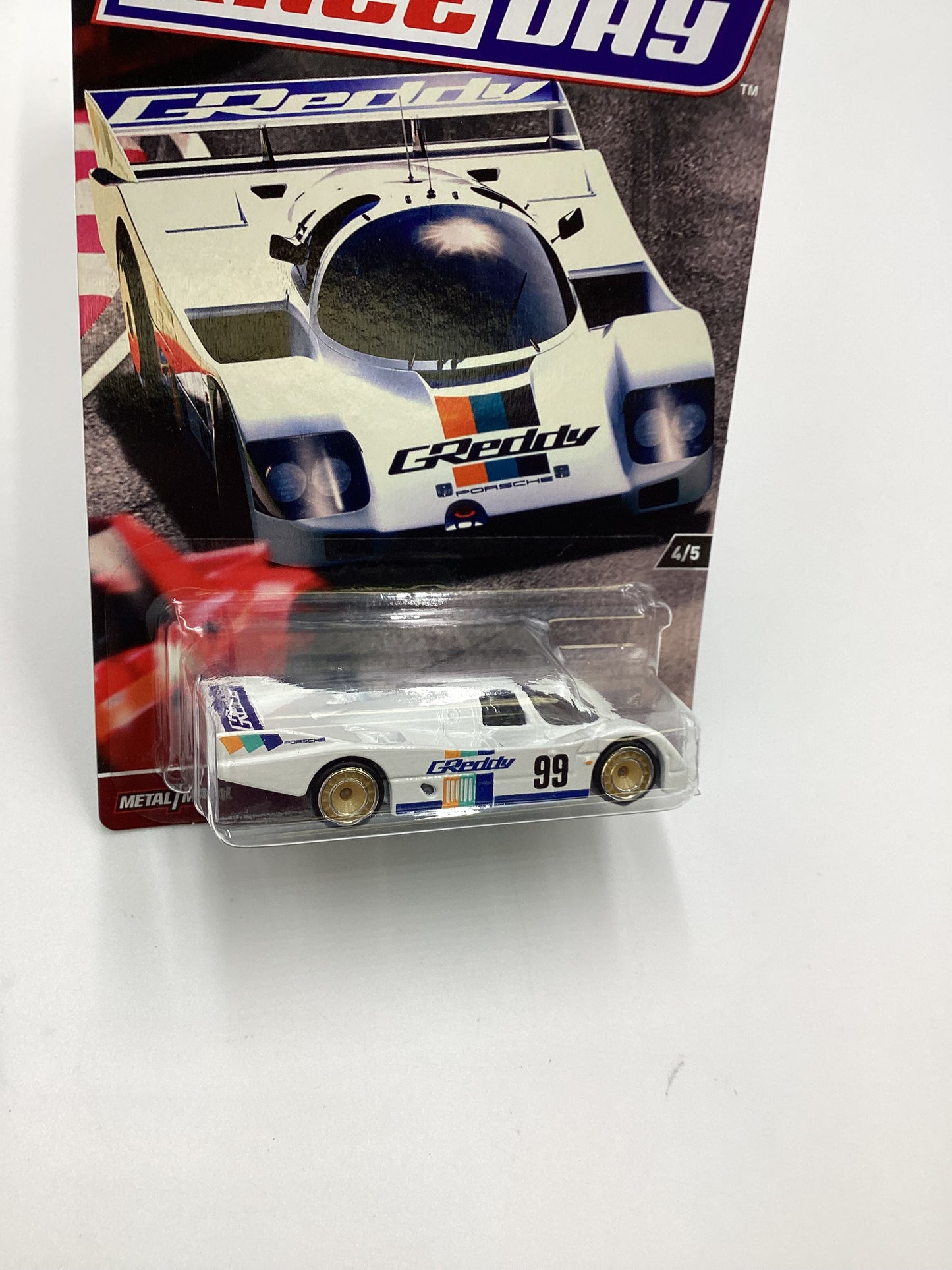 Hot wheels Race Day #4 Porsche 962 White GReddy *Cracked Blister* 245K