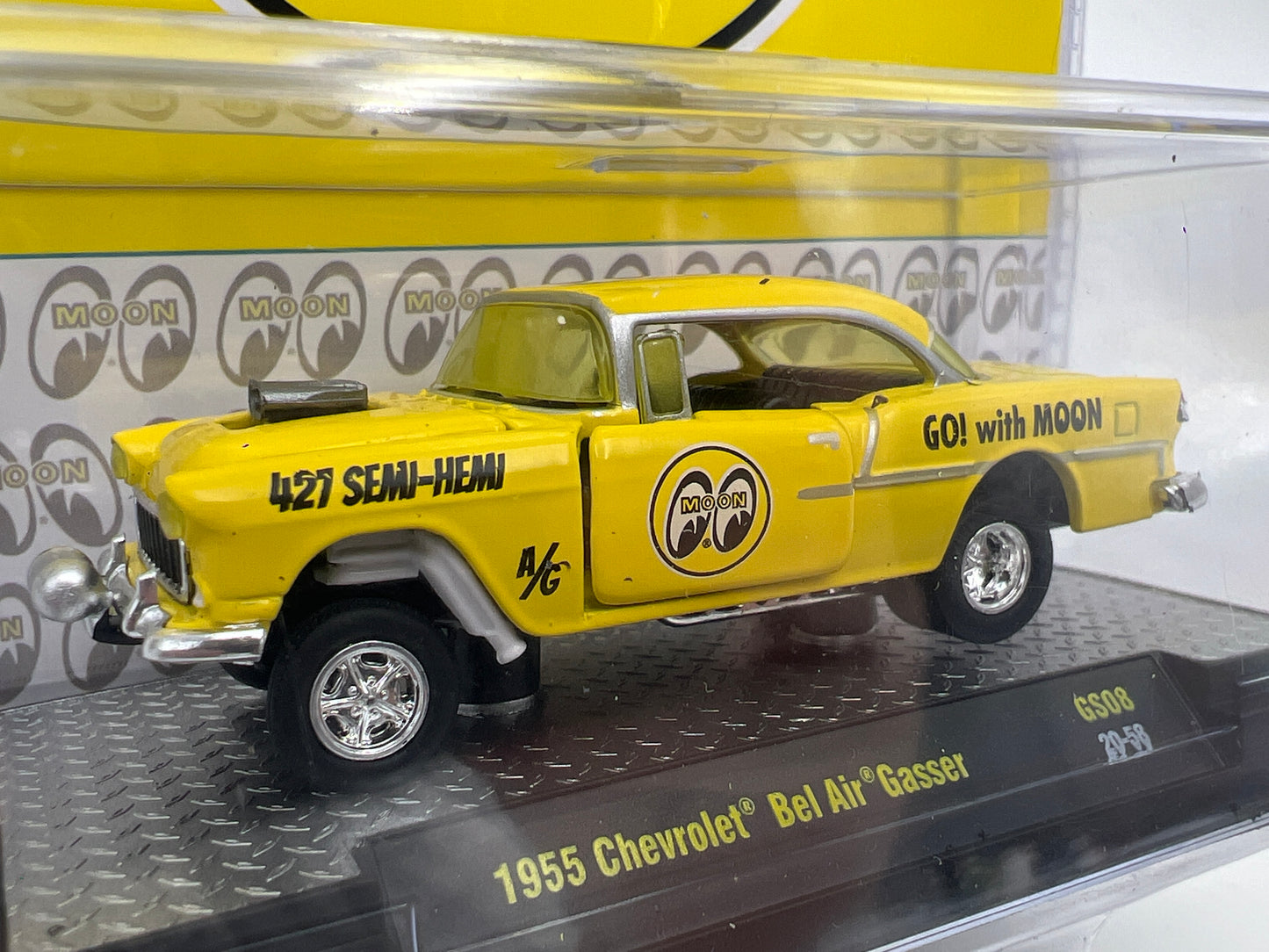 M2 Machines GS08 Mooneyes 1955 Chevrolet Bel Air Gasser Yellow 195F