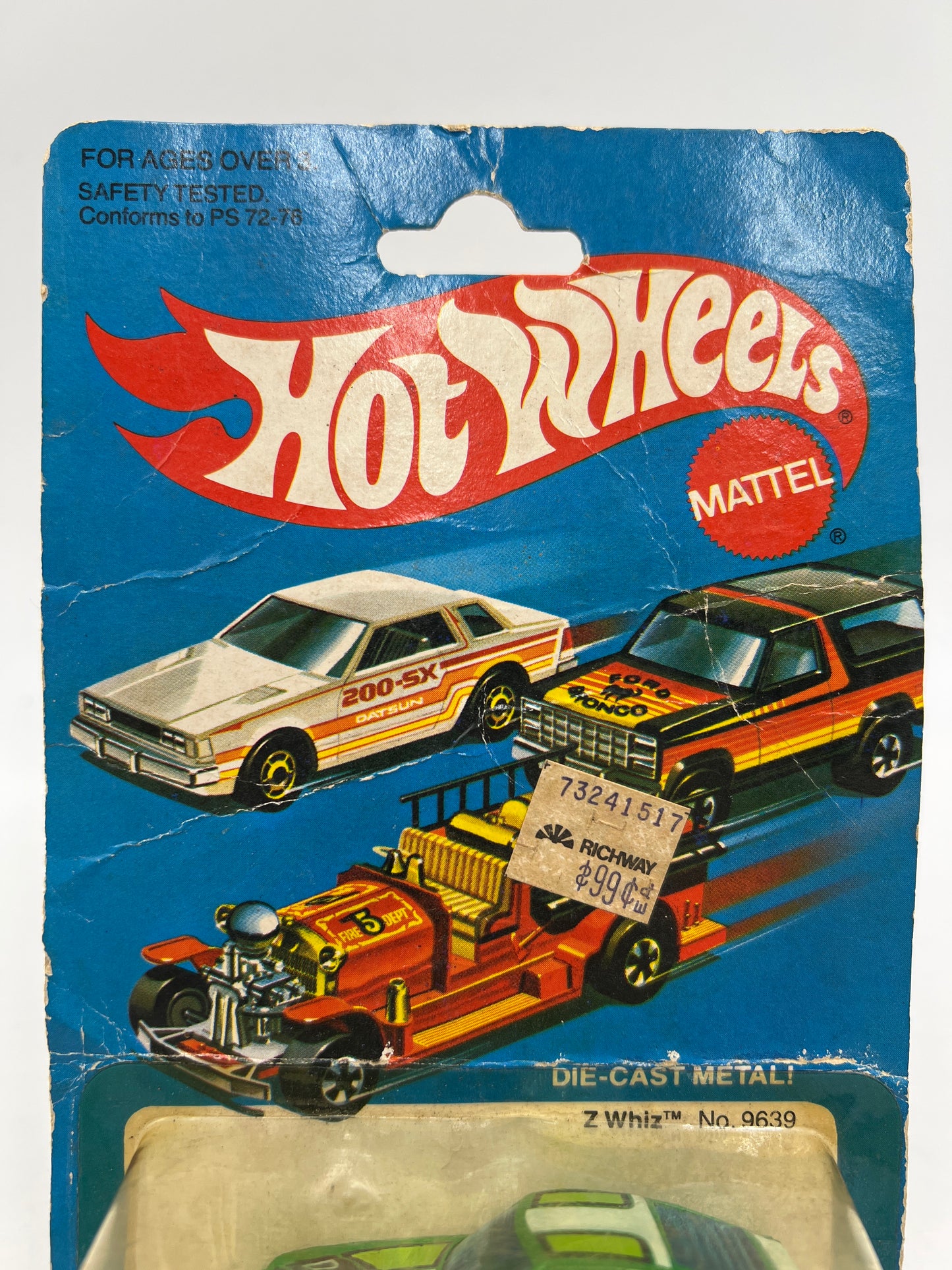 1981 Hot Wheels Blackwall #9639 Z-Whiz Green On Card W/Protector Bad Card