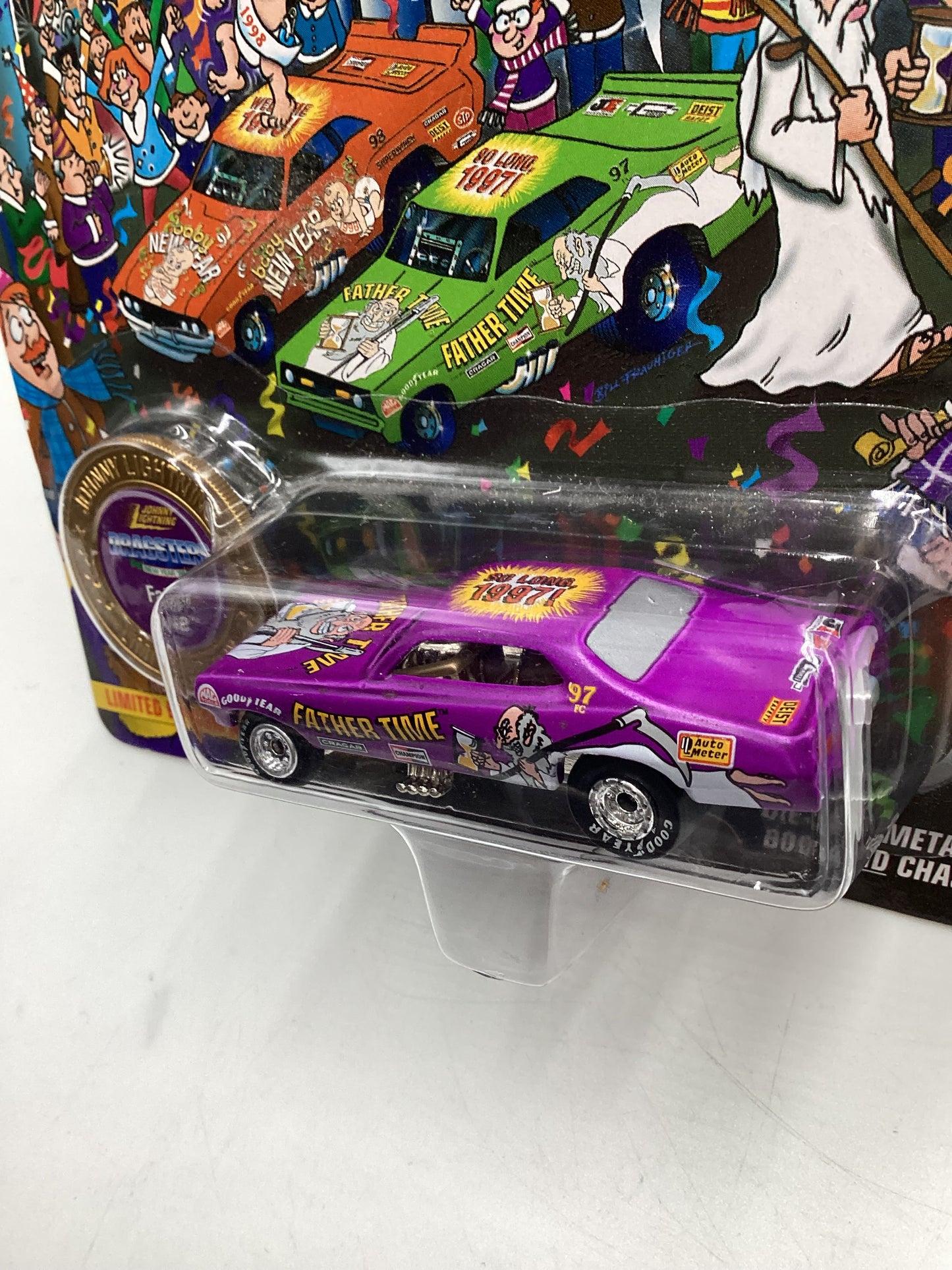 Johnny Lightning Dragsters New Year 98 #9918/15000 Father Time Purple 186C