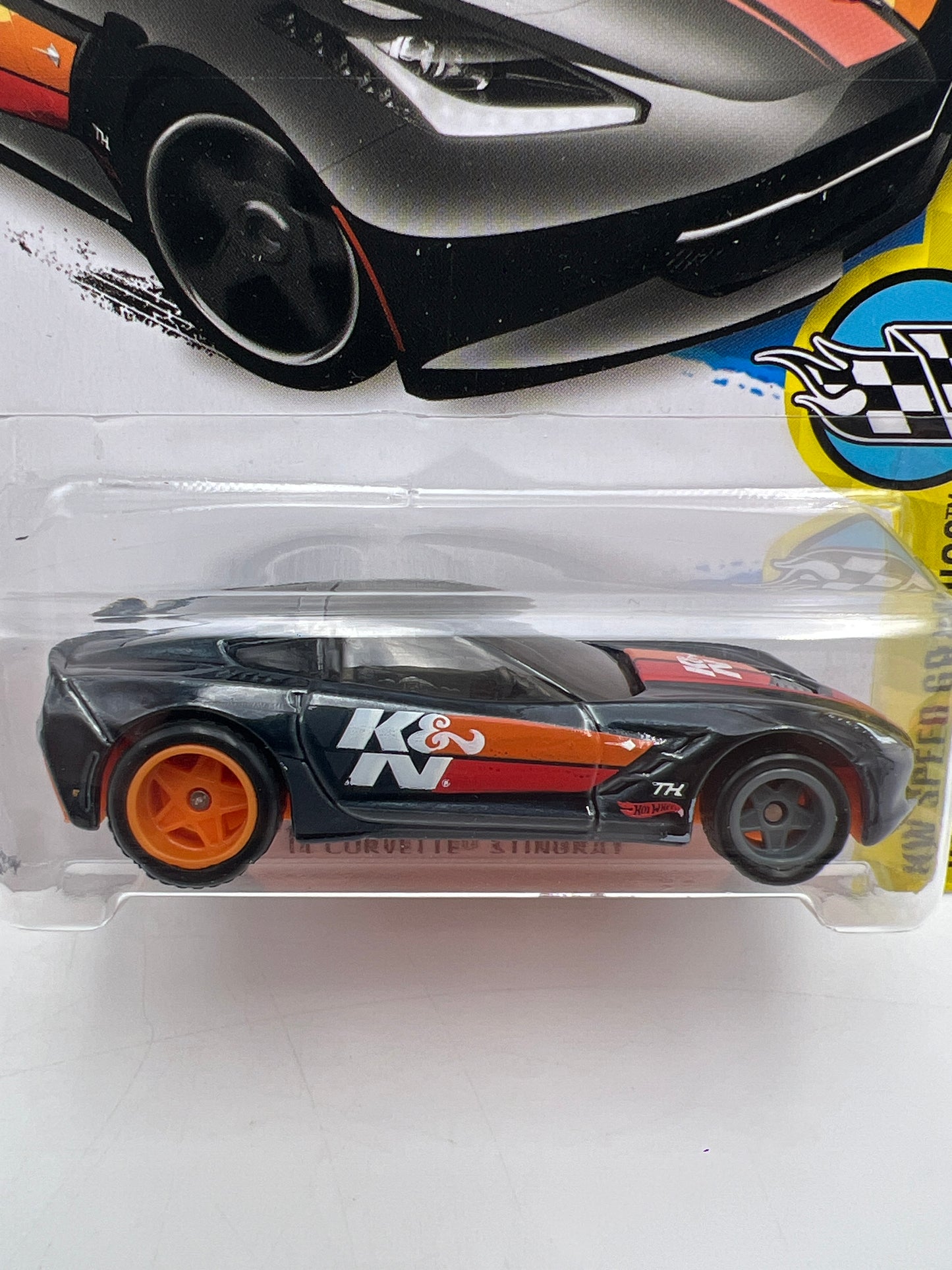 2016 Hot Wheels Super Treasure Hunt #180 14 Corvette Stingray Black K&N W/Protector