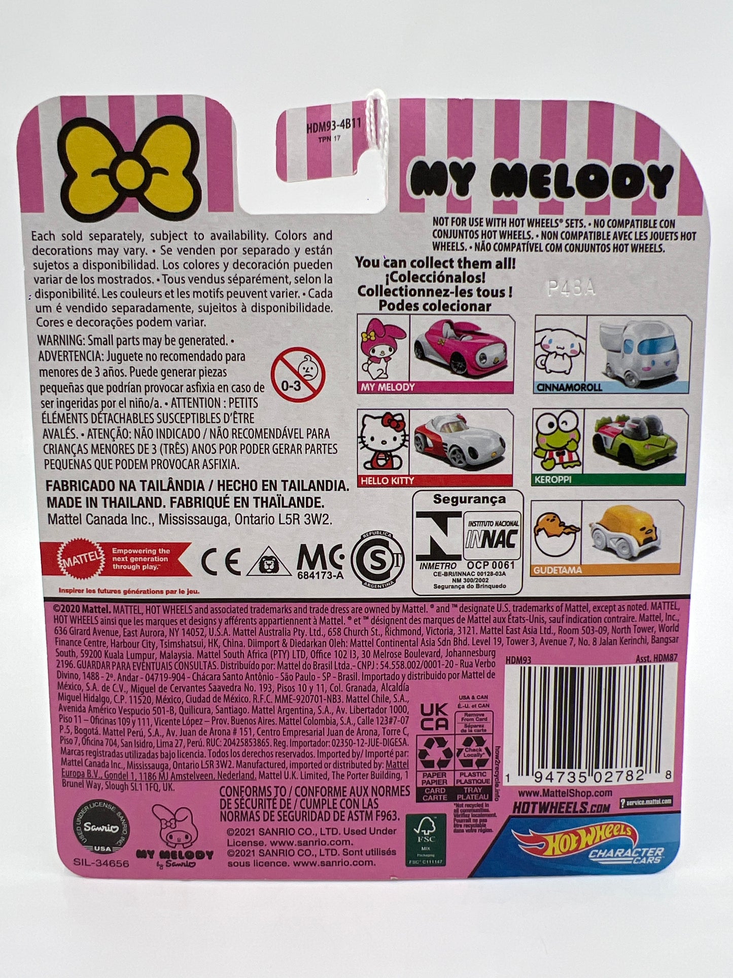 Hot Wheels Character Cars My Melody Pink/White 113B