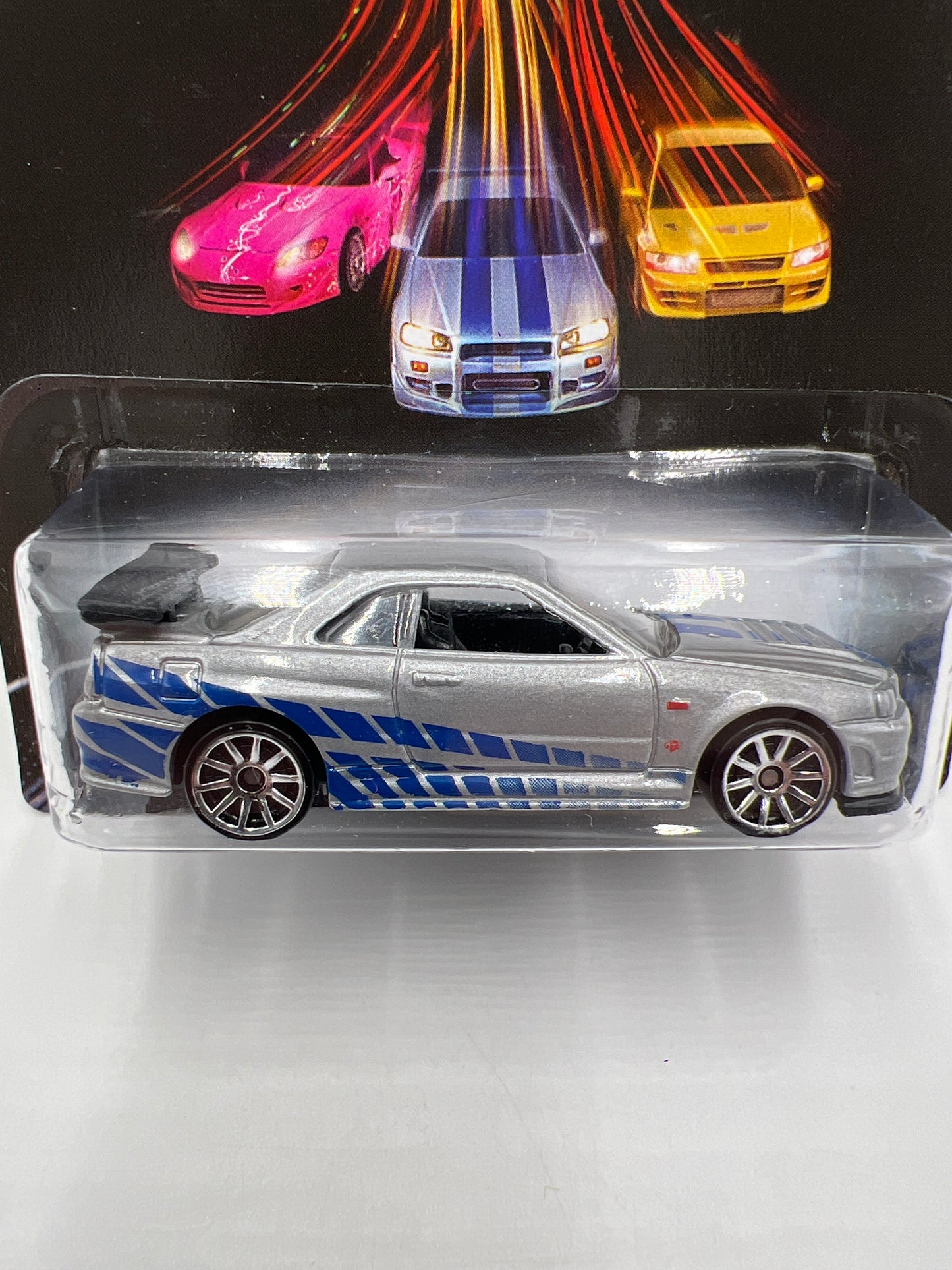 Hot Wheels Fast and Furious #3 Nissan Skyline GT-R R34 Silver VHTF Black Wing W/Protector