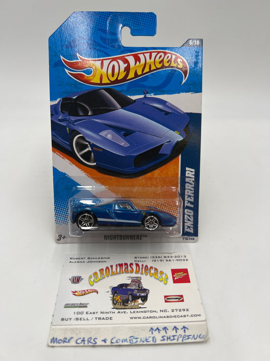 2011 Hot Wheels Nightburnerz #116 Enzo Ferrari Walmart Exclusive Blue W/Protector