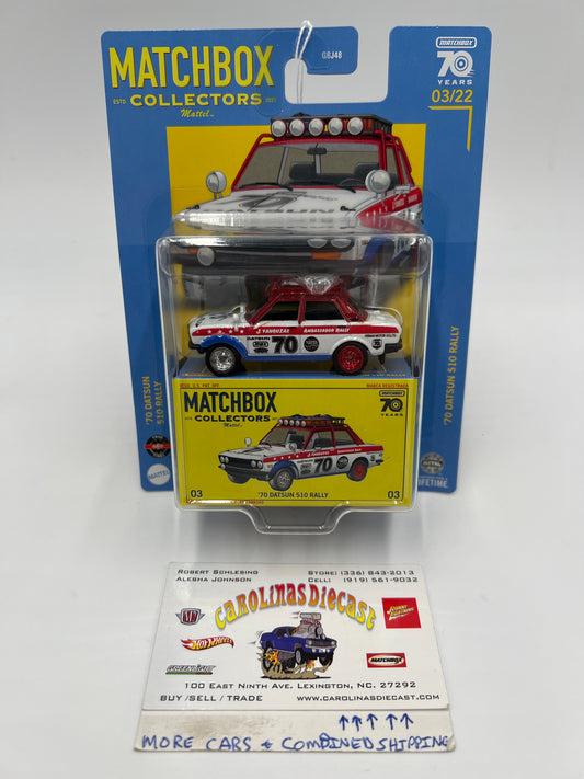 Matchbox Collectors #3 70 Datsun 510 Rally White/Red 172E