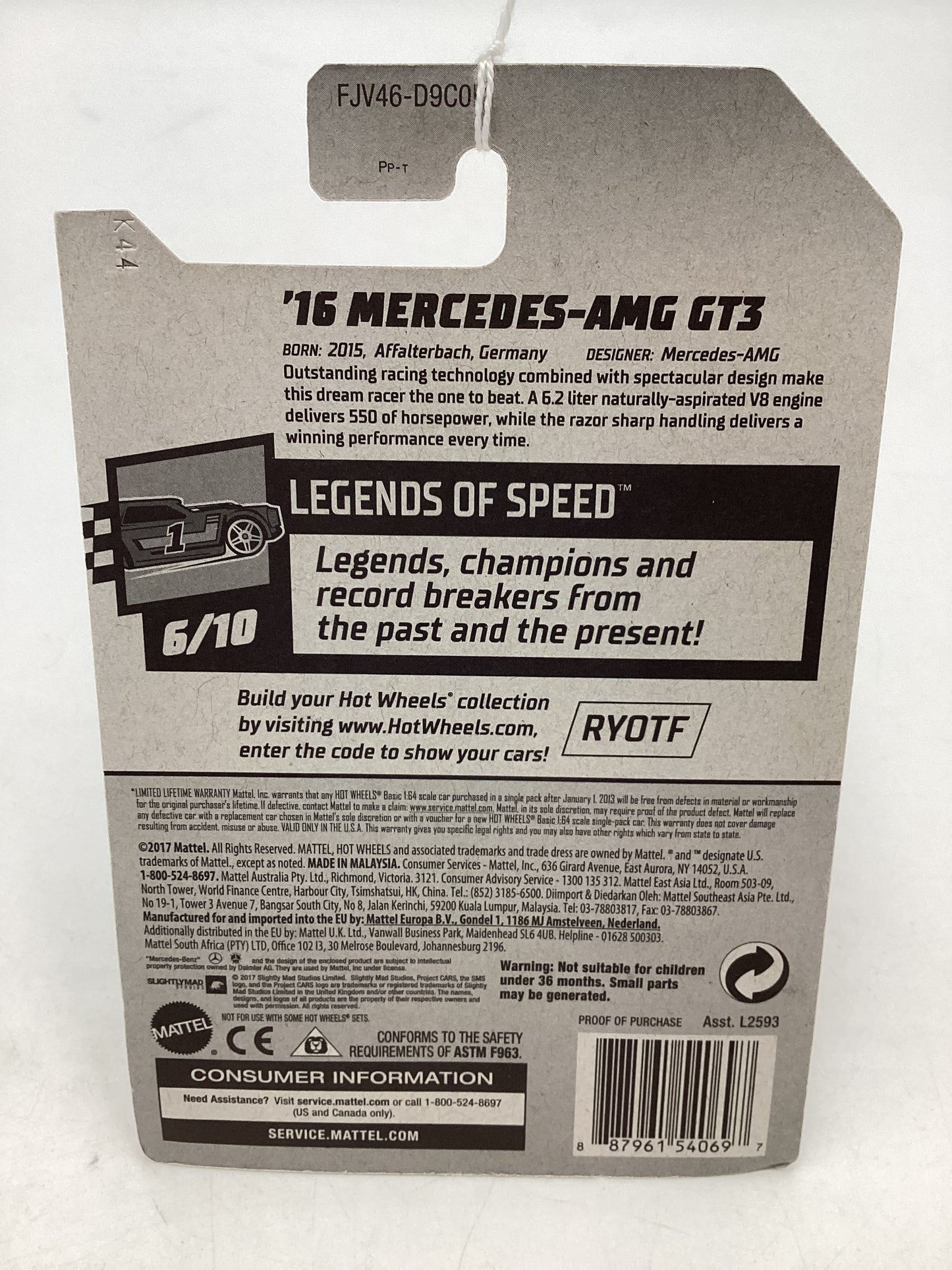 2018 Hot Wheels #072 16 Mercedes AMG GT3 91D