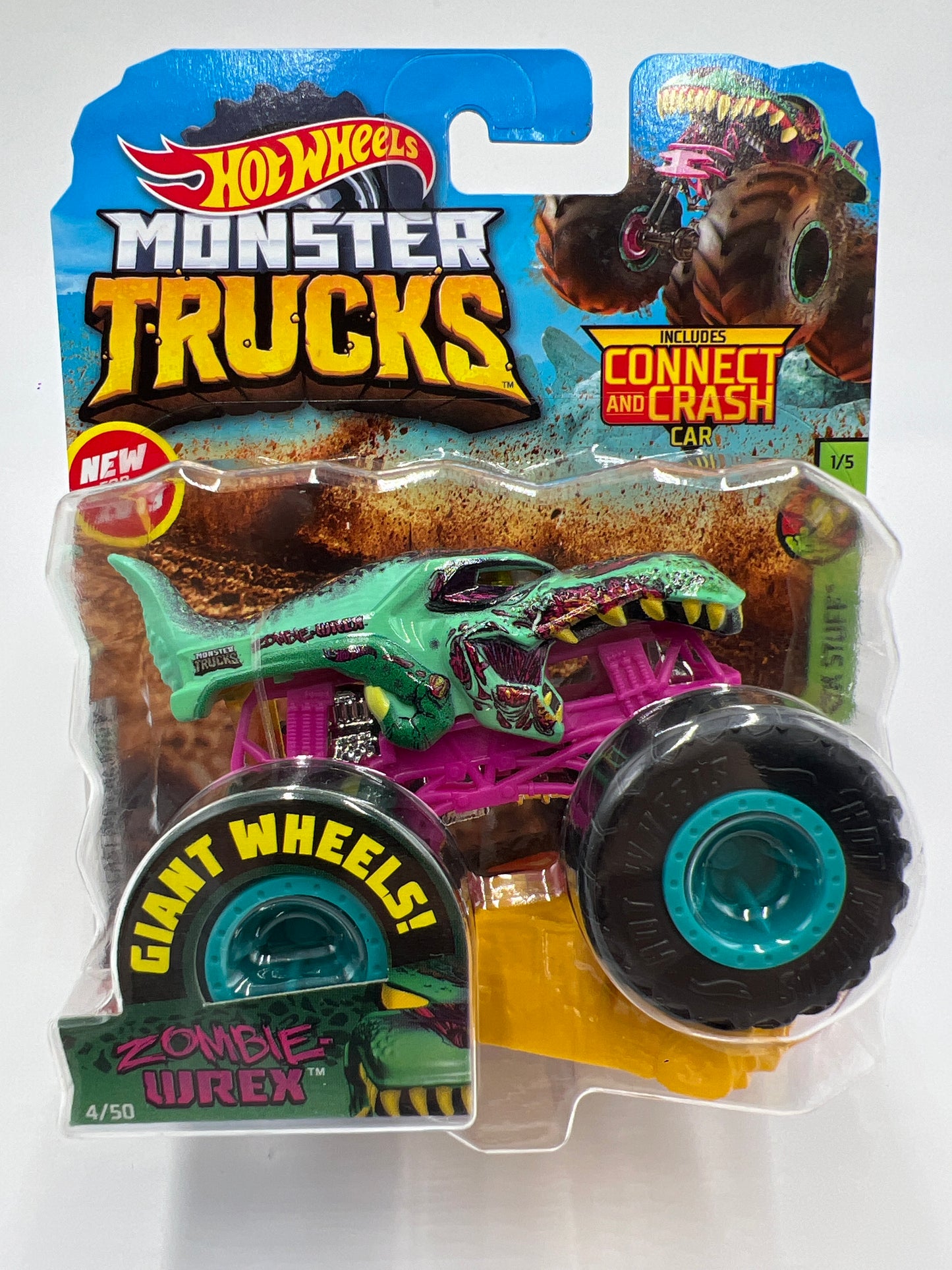 2019 Hot Wheels Monster Trucks Sick Stuff #4 Zombie-Wrex W/Protector
